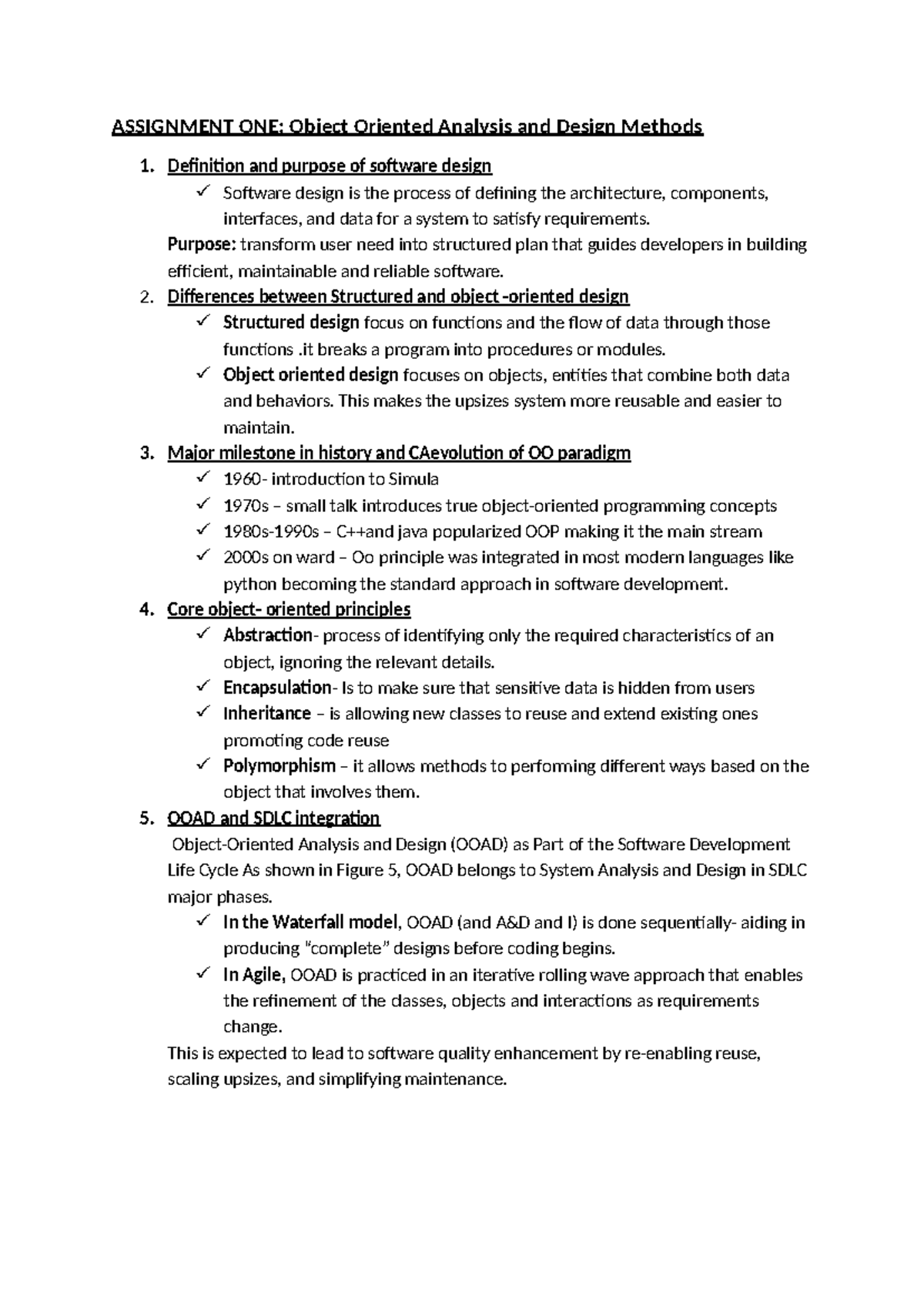 Assignment 1: Object Oriented Analysis & Design Methods (OOADM) - Studocu