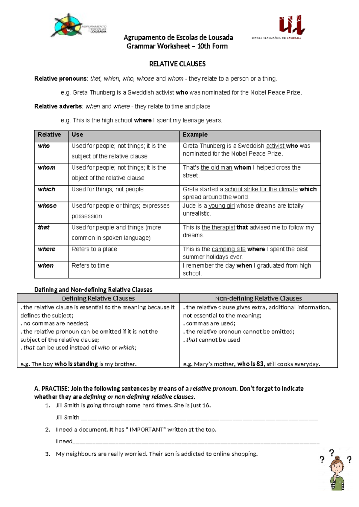 Grammar Worksheet: Relative Clauses for 10th Form Students - Studocu