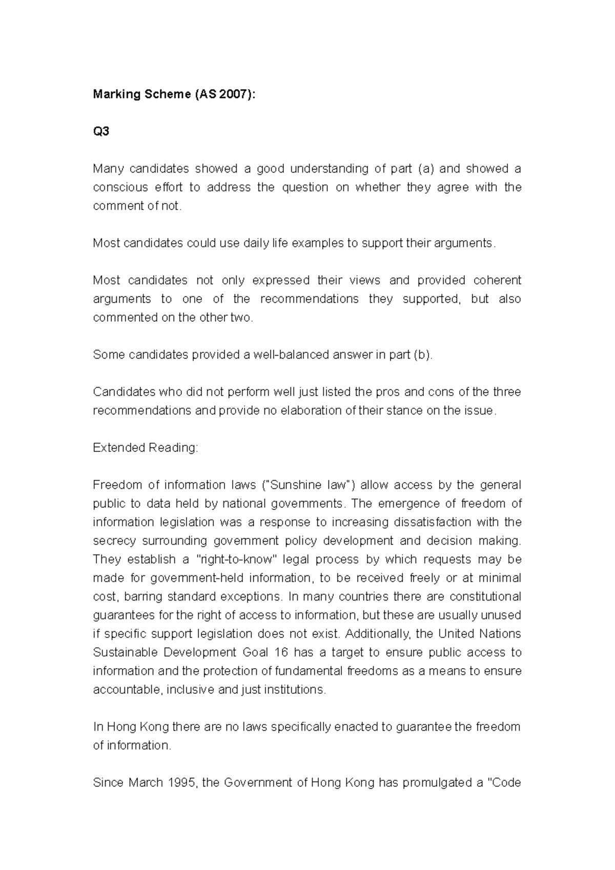Marking Scheme for AS2007: Analysis of Arguments and Examples - Studocu
