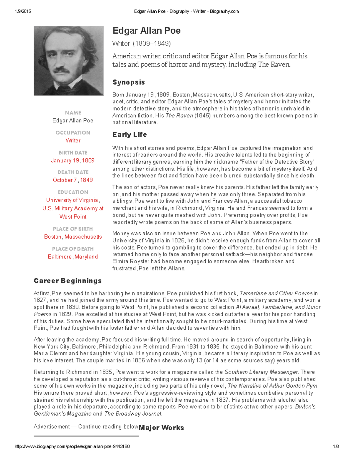 Edgar Allan Poe: A Comprehensive Biography of the Iconic Writer - Studocu