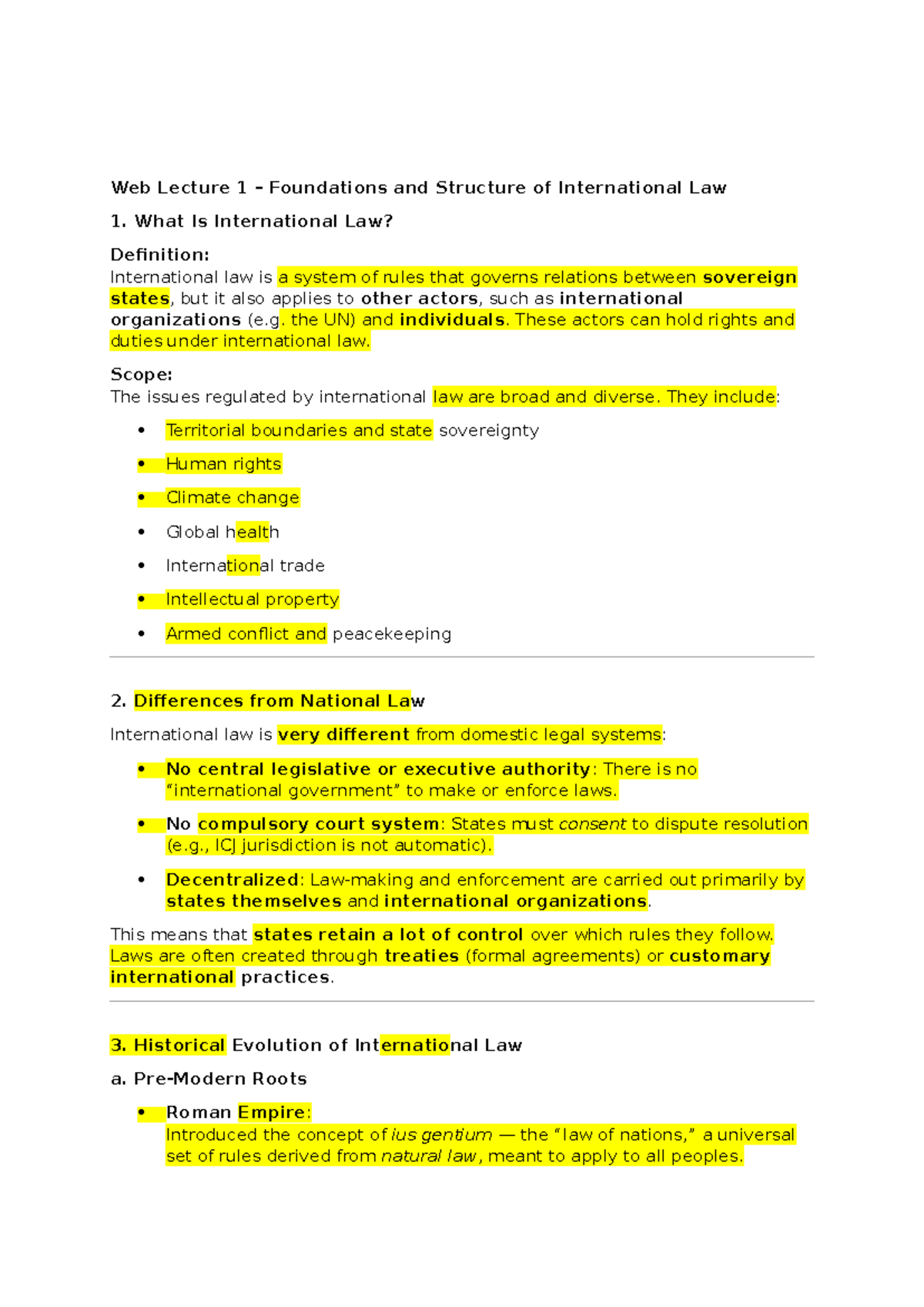 Web Lecture 1: Foundations of International Law (INTL 101) - Studeersnel