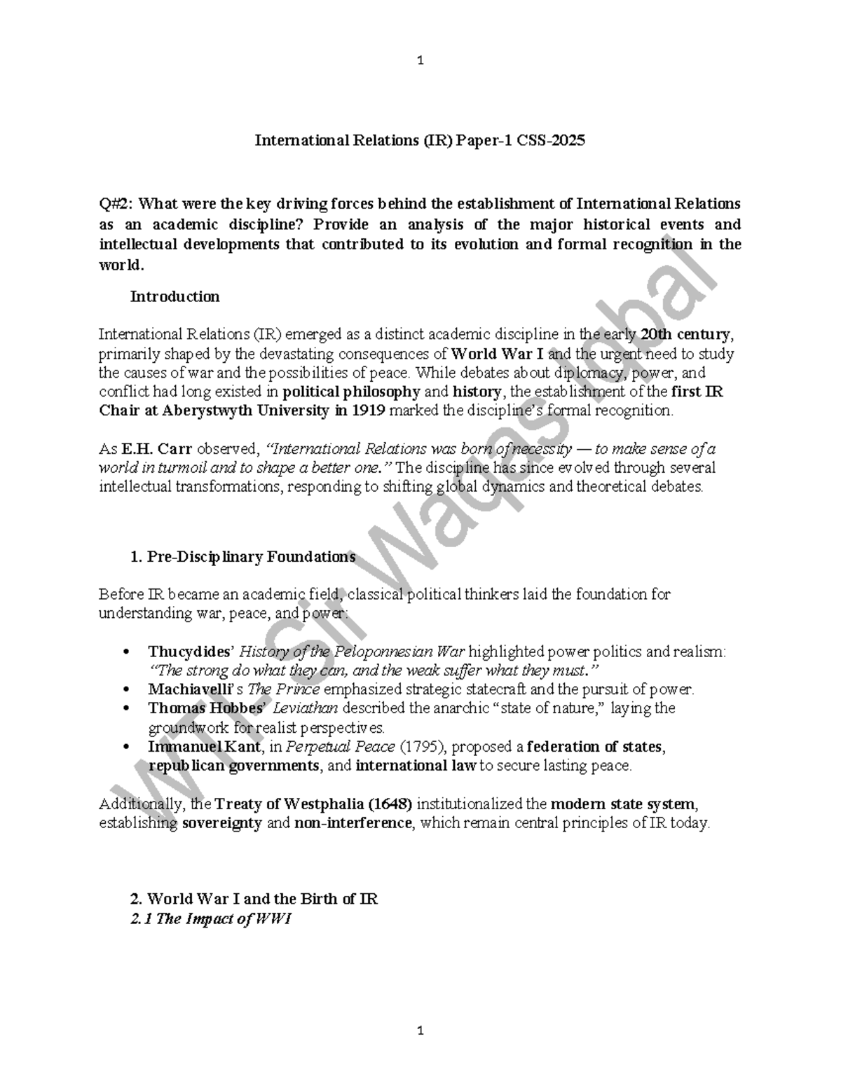IR Paper-1 CSS-2025: Key Forces in Establishing International Relations ...