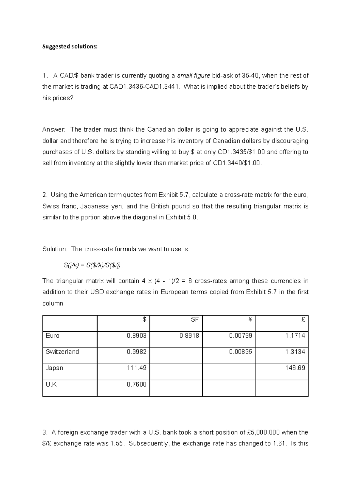FIN 301 Week 3 Solutions to Currency Exchange Problems - Studocu