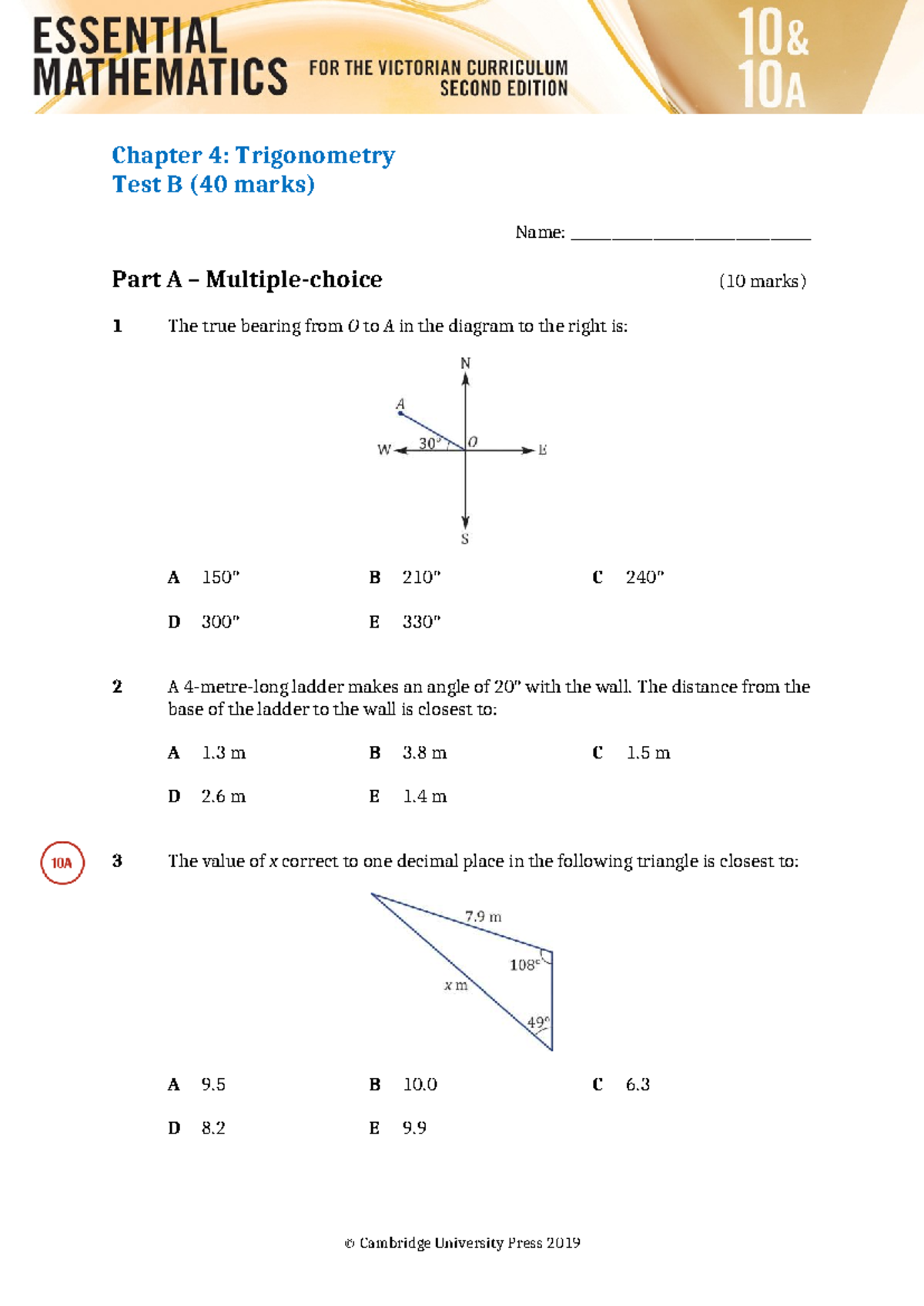 Measurement Test A: Trigonometry Practice Questions (40 Marks) - Studocu