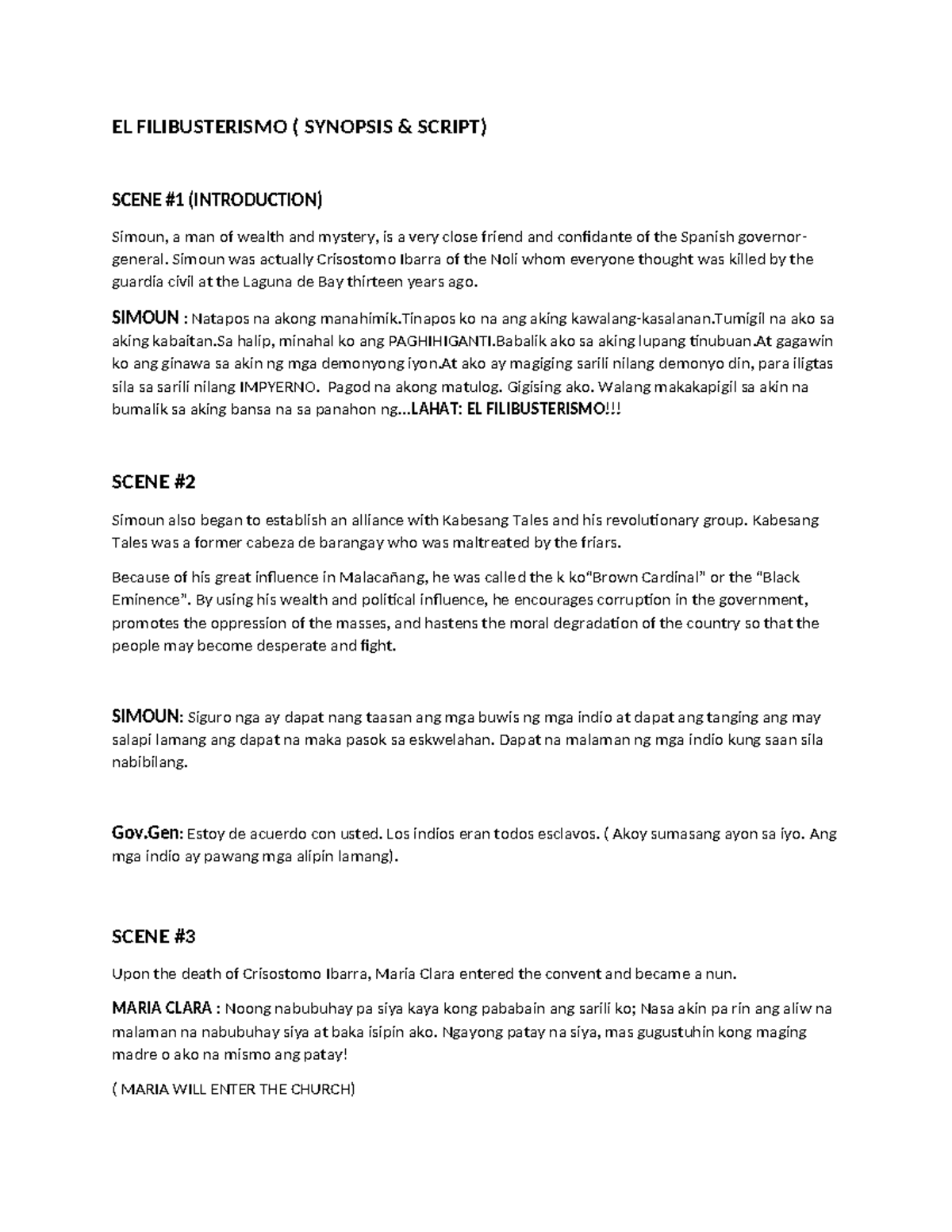 El Filibusterismo Simoun Script