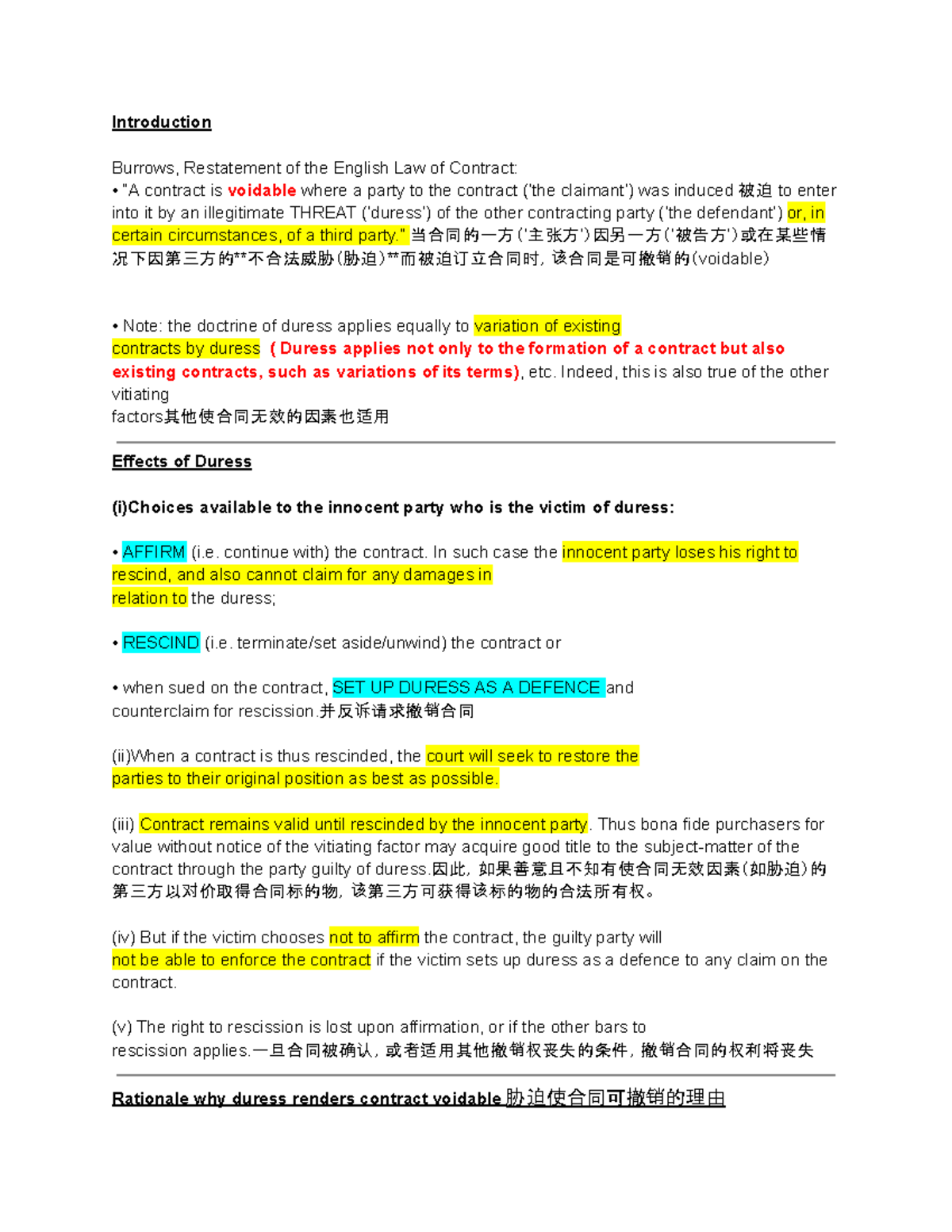 Duress in Contract Law: Understanding Voidable Contracts (LAW101) - Studocu