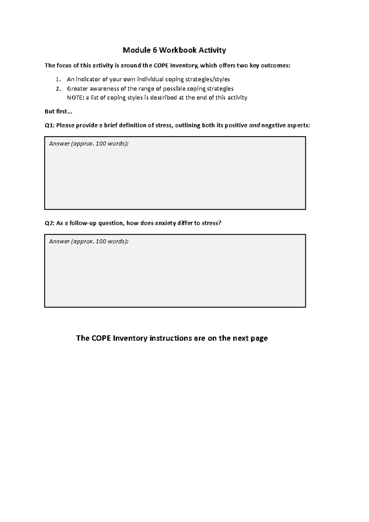 Module 6 Workbook Activity - Module 6 Workbook Activity The focus of ...