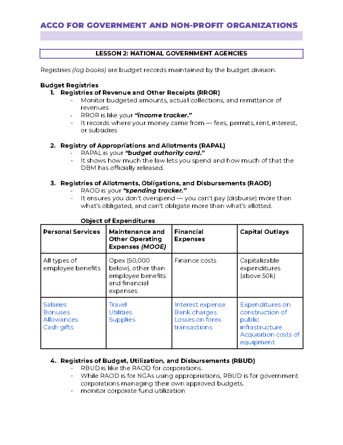 ACCO FOR GOVERNMENT AND ORGANIZATIONS LESSON 2: NATIONAL GOV'T AGENCIES ...