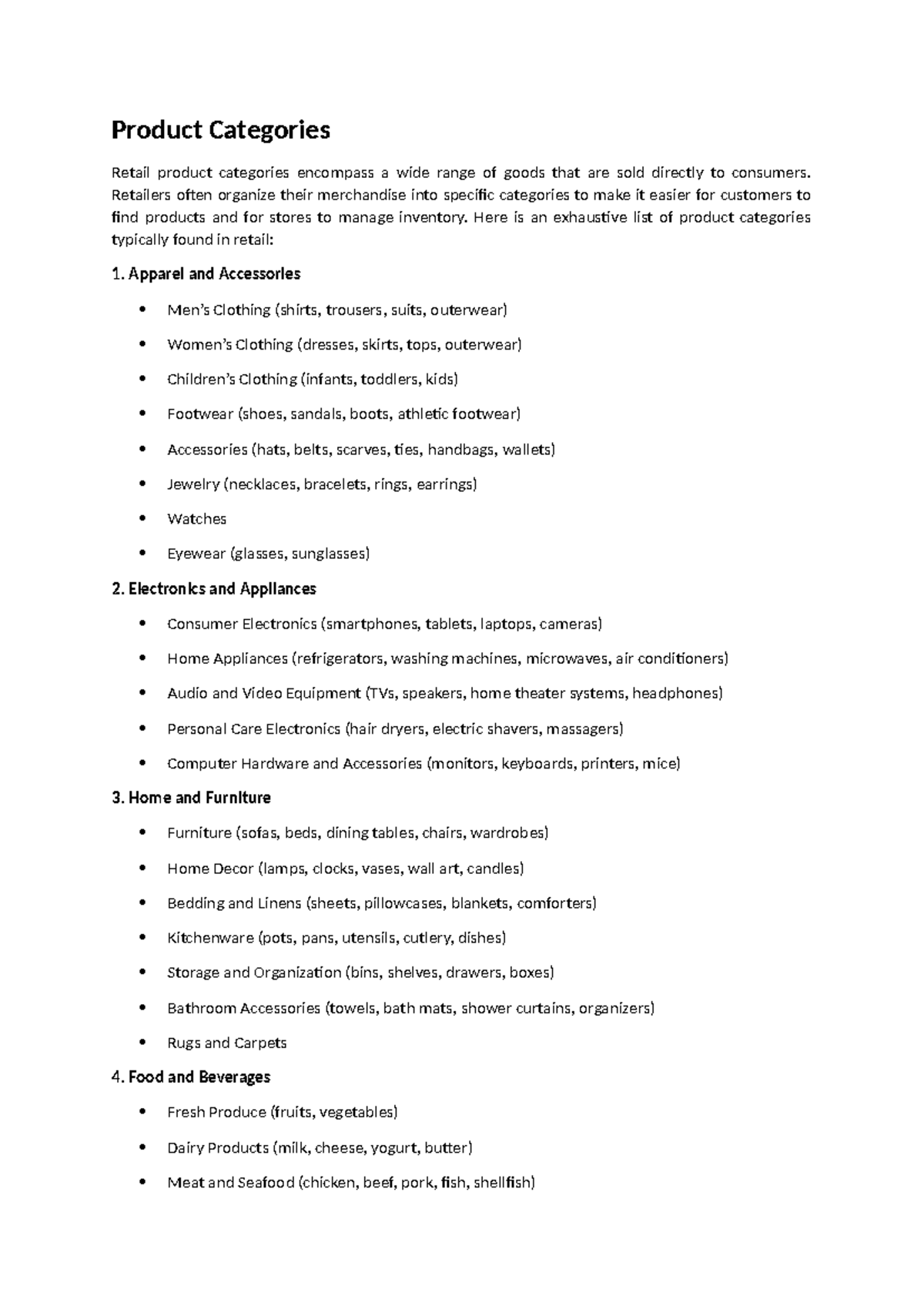 Product Categories and product labeling - Product Categories Retail ...