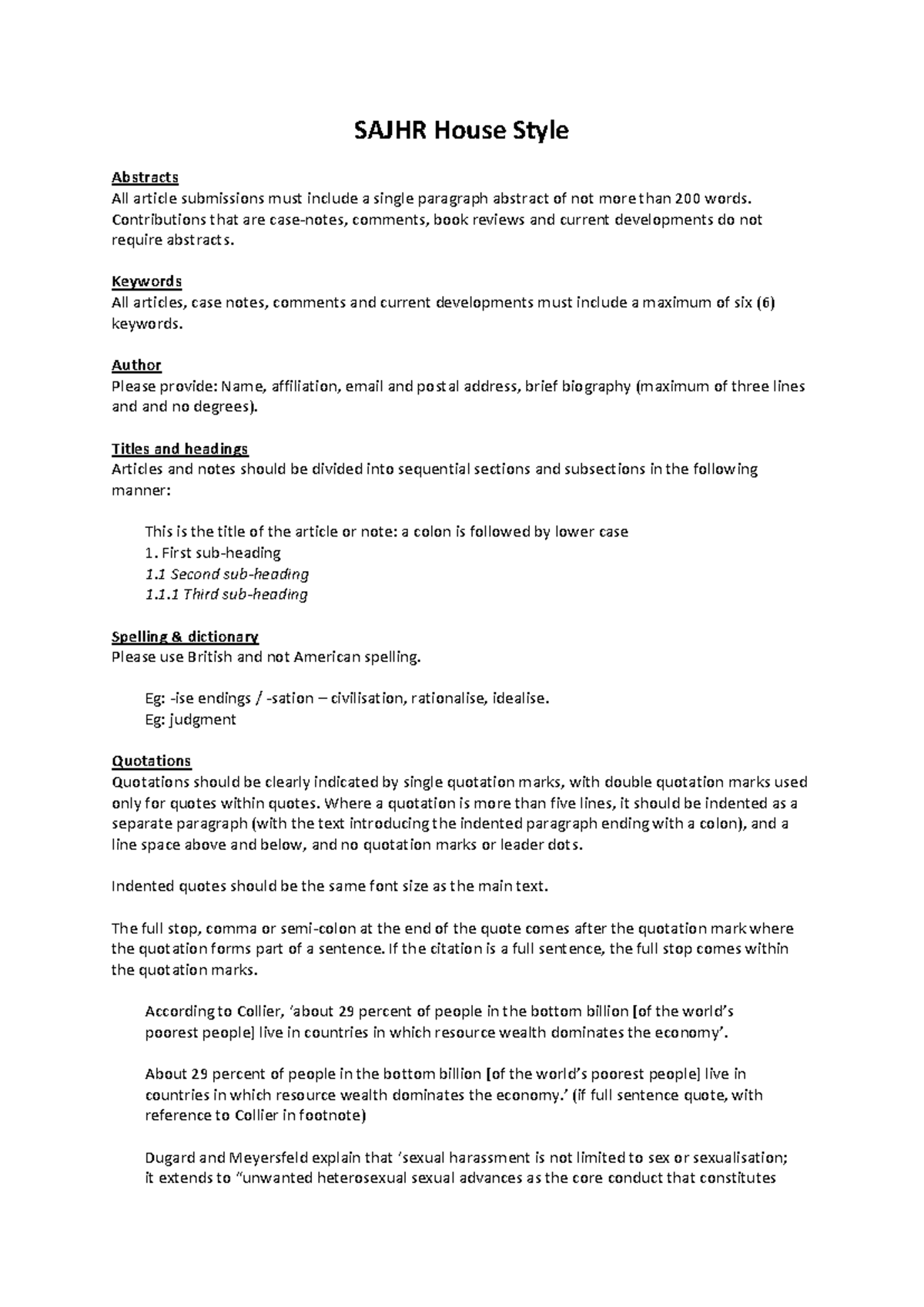 SAJHR Style Guide: Referencing Guidelines and Formatting Rules - Studocu