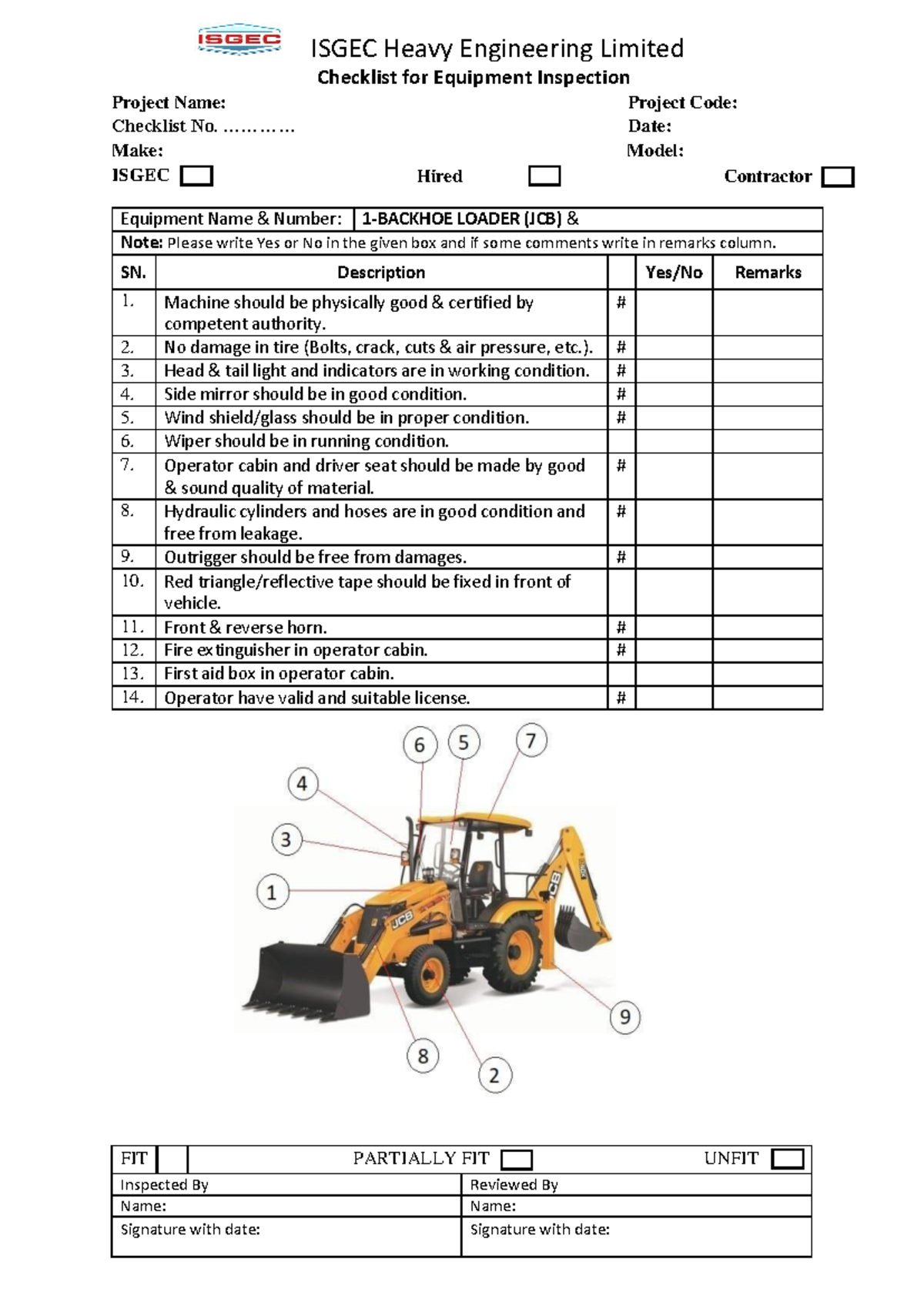 ISGEC Heavy Engineering Limited Equipment Inspection Checklist - Studocu