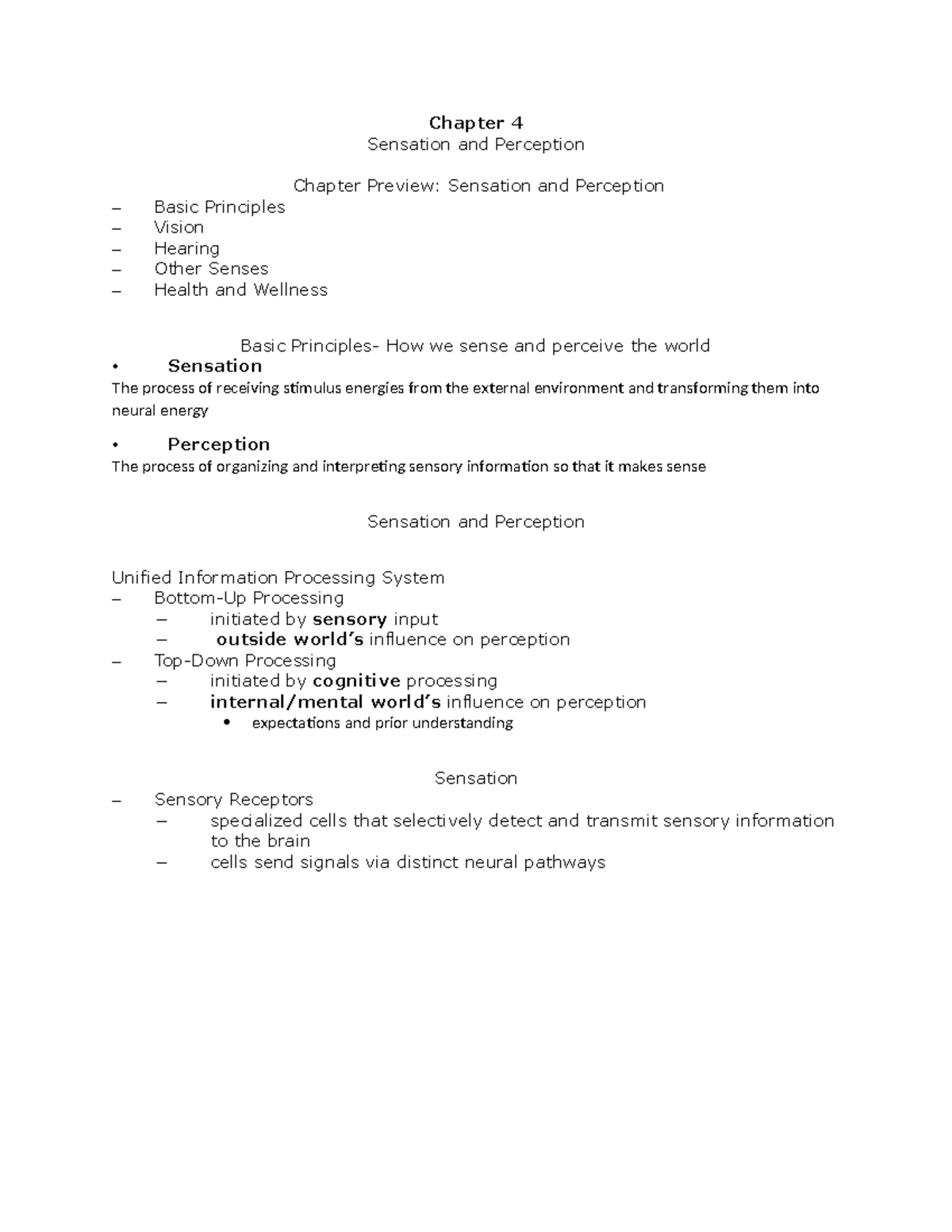 Chapter 4: Sensation and Perception Overview - Principles & Processes ...