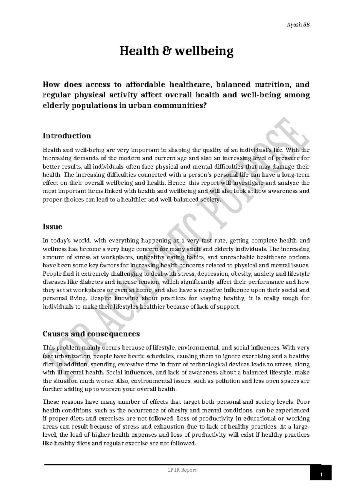 GP IR Report - Health and Wellbeing: Impact of Healthcare Access on ...
