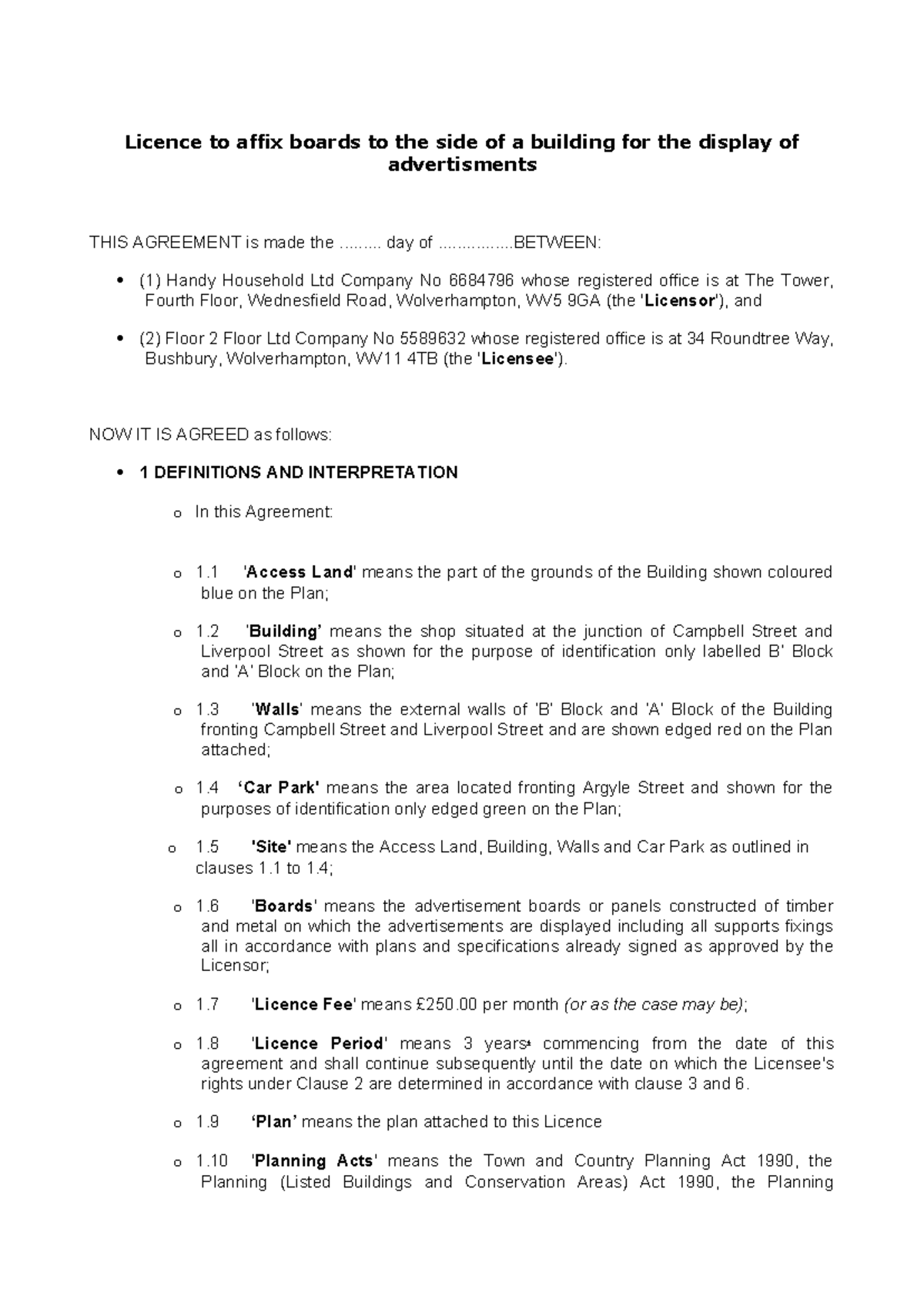 Licence Agreement for Displaying Advertisements on Building - Studocu