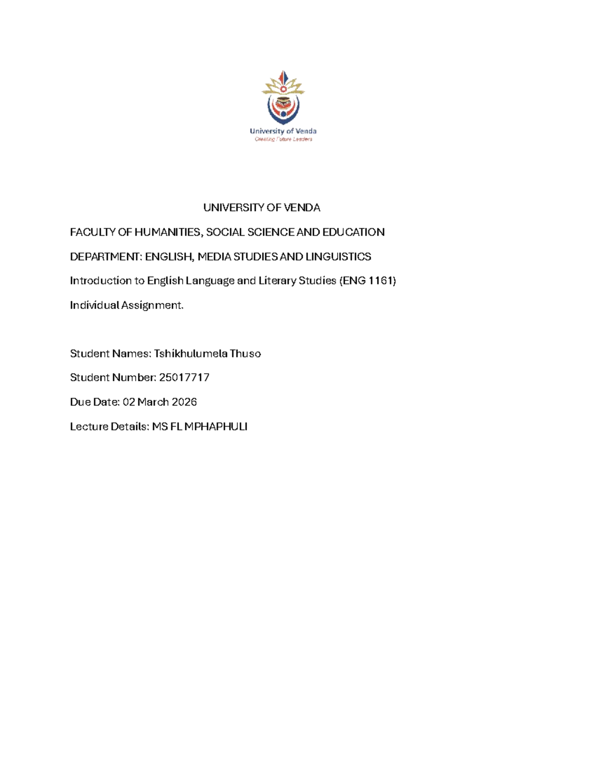 ENG 1161 Individual Assignment: Exploring Themes in Fiction - Studocu