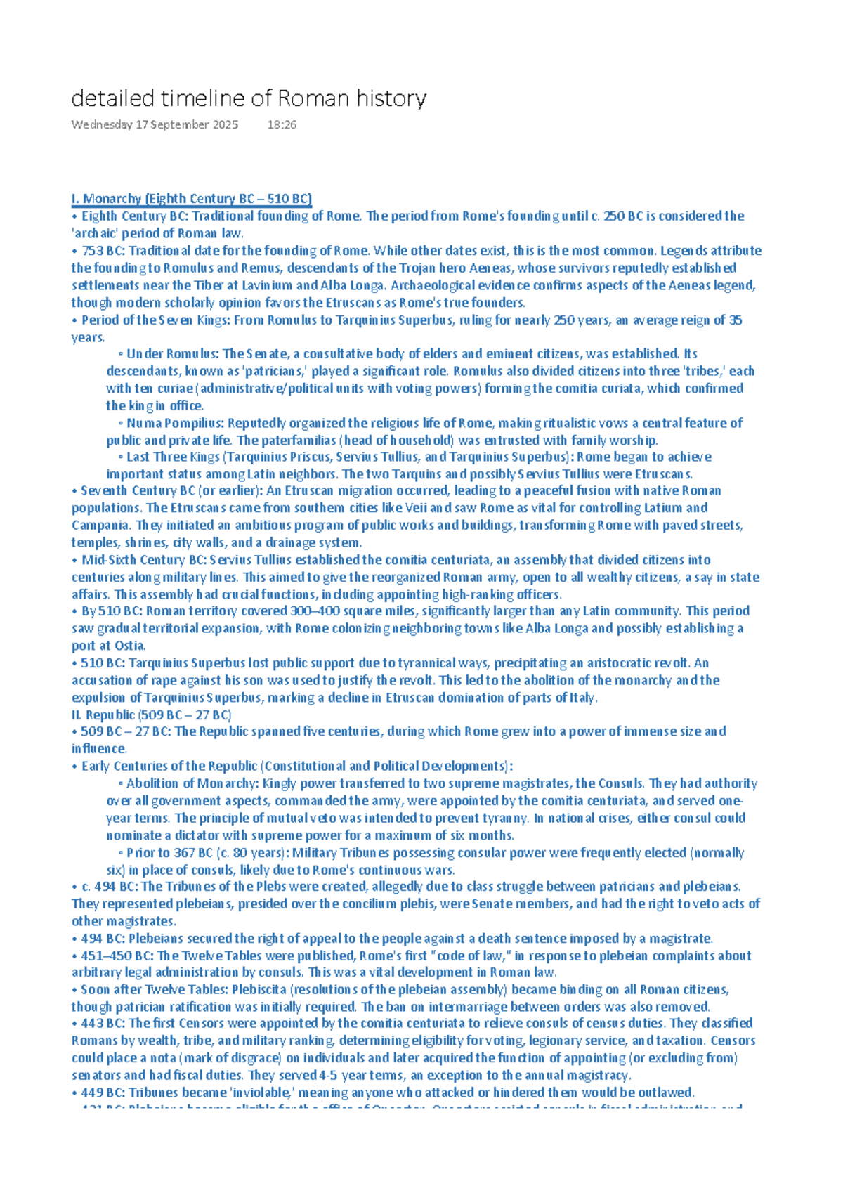 Comprehensive Timeline of Roman History (Monarchy to Collapse) - Studocu