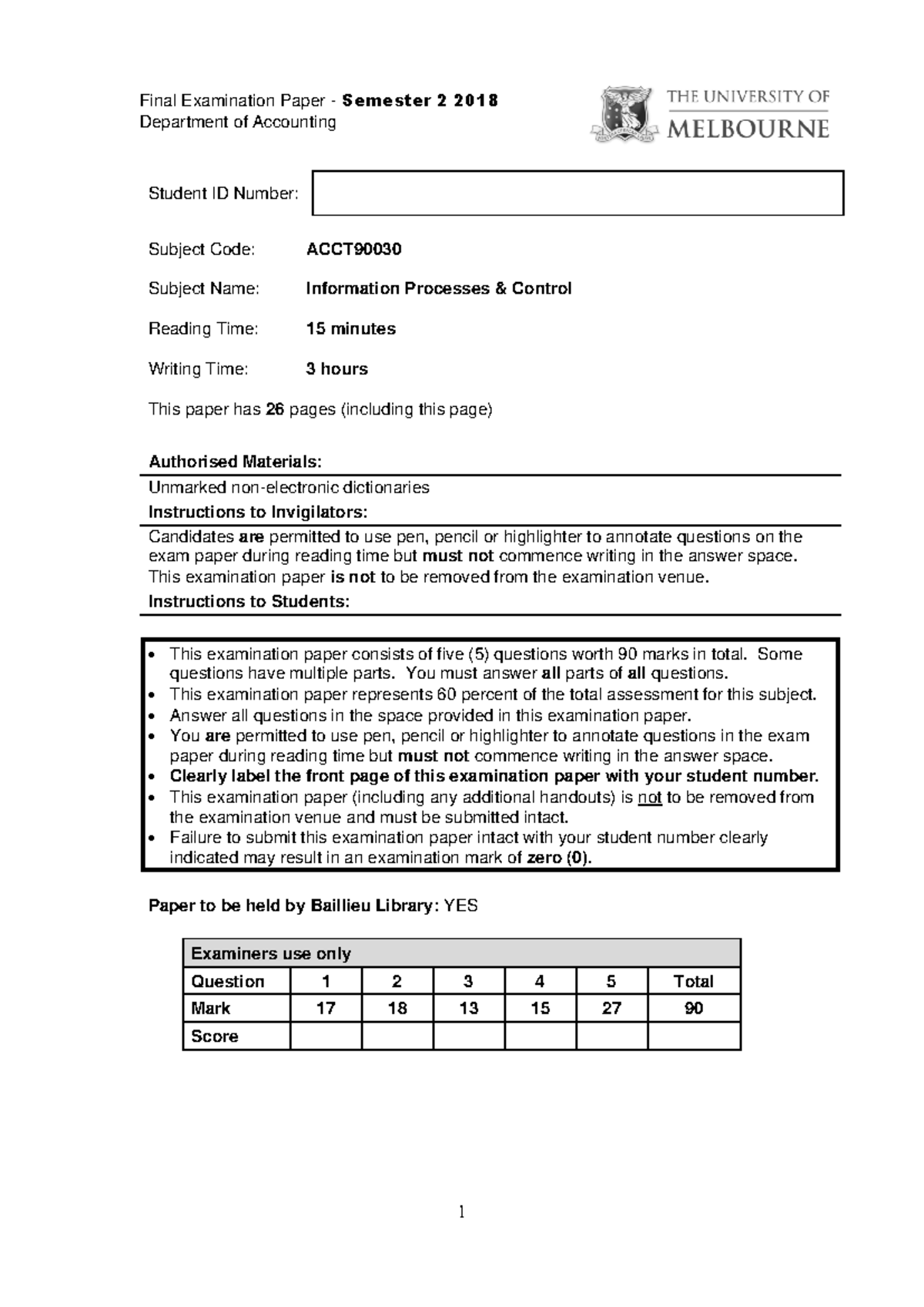 2018 IPC S2 Exam Solutions - Final Examination Paper - Semester 2 2018 ...