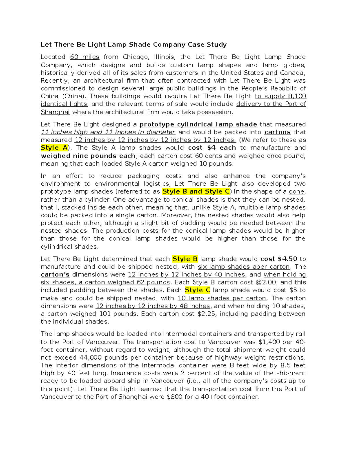 Lbtllsc - Case Study on Let There Be Light Lamp Shades - Studocu