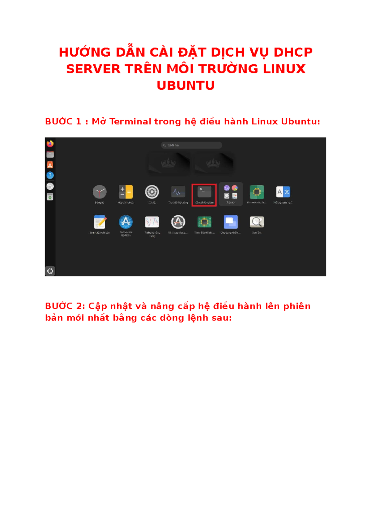 HƯỚNG DẪN CÀI ĐẶT DHCP SERVER TRÊN LINUX UBUNTU - Studocu