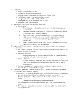 History 160 midterm 1 review - Karl Polanyi: The Great Transformation ...