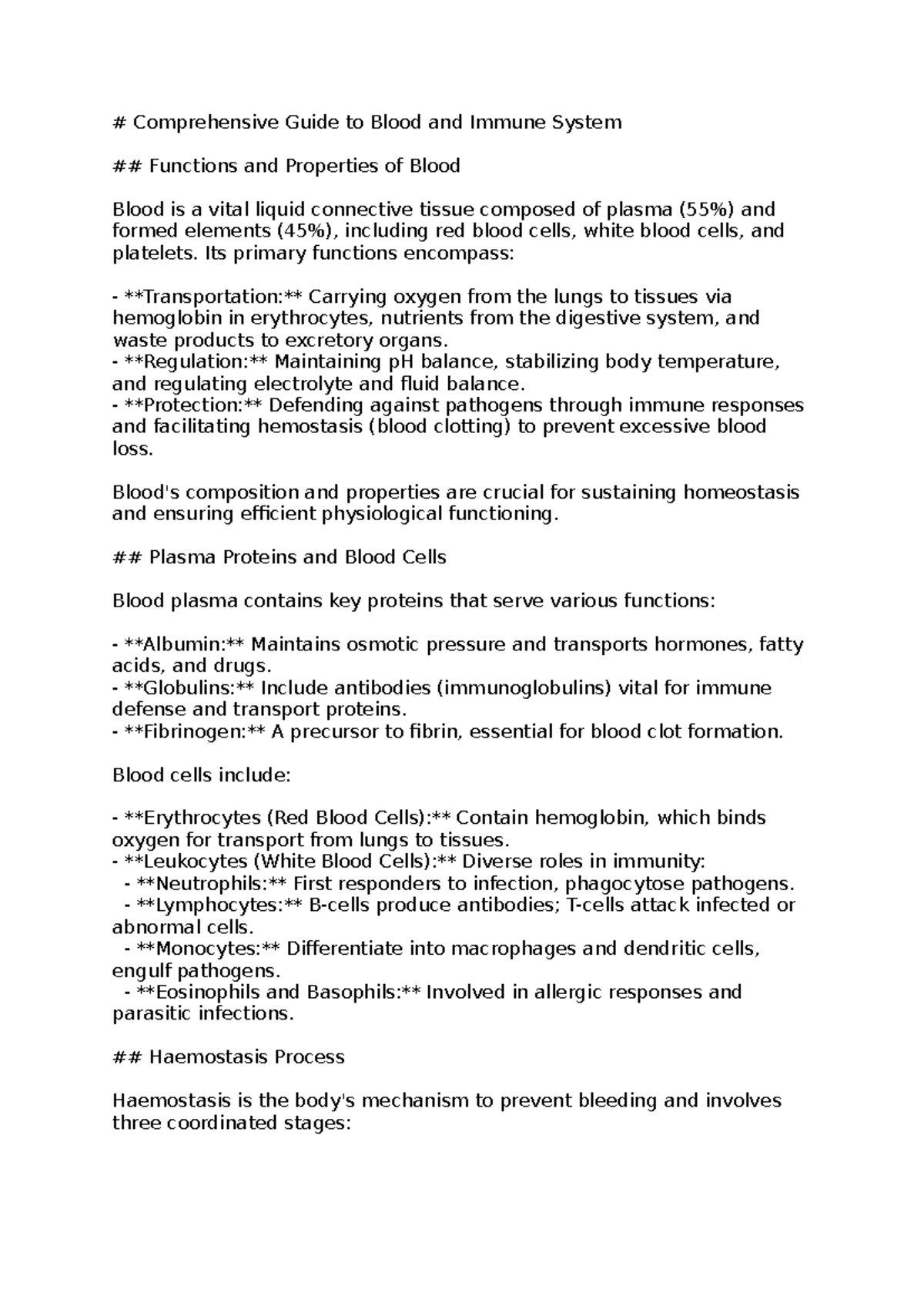 Comprehensive Study of Blood and Immune System Functions (BIO 101 ...
