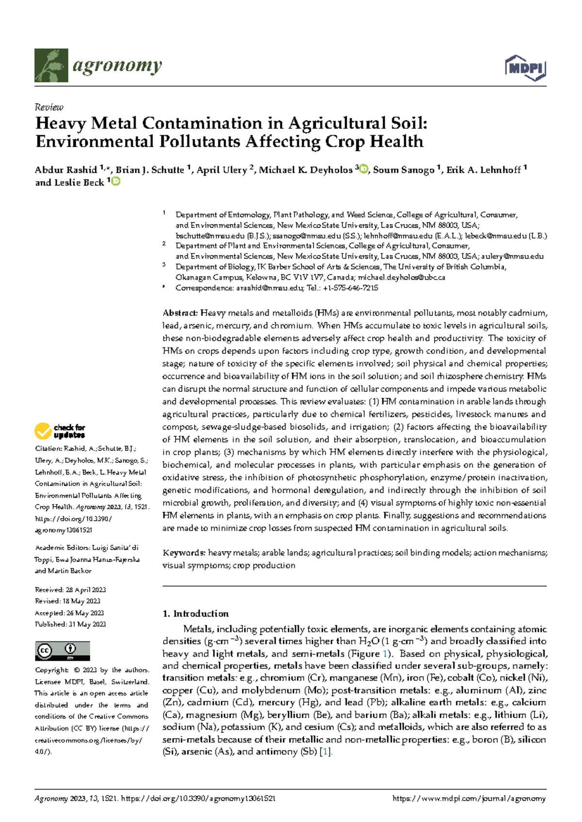 Heavy Metal Contamination in Agricultural Soil: Impacts on Crop Health ...