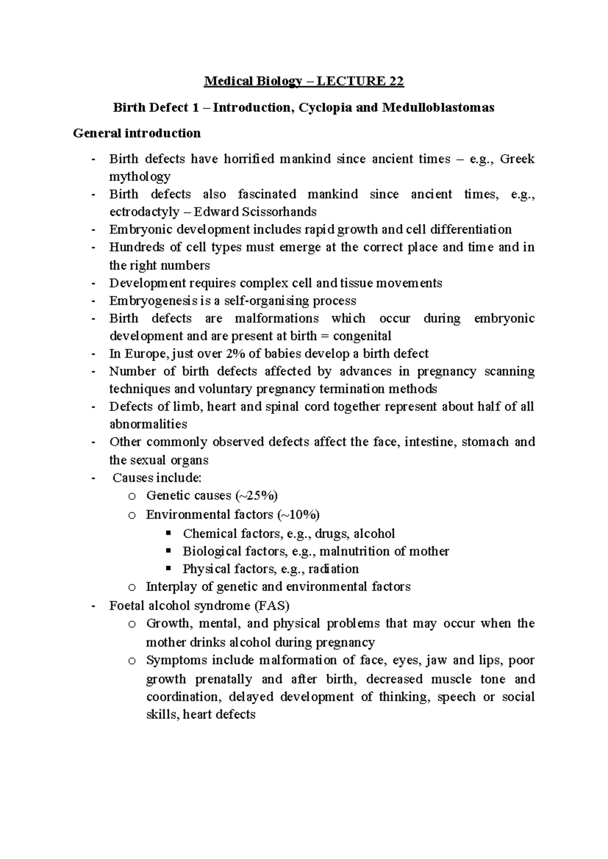 Medical Biology - Lecture 22-24: Birth Defects Overview and Sex ...