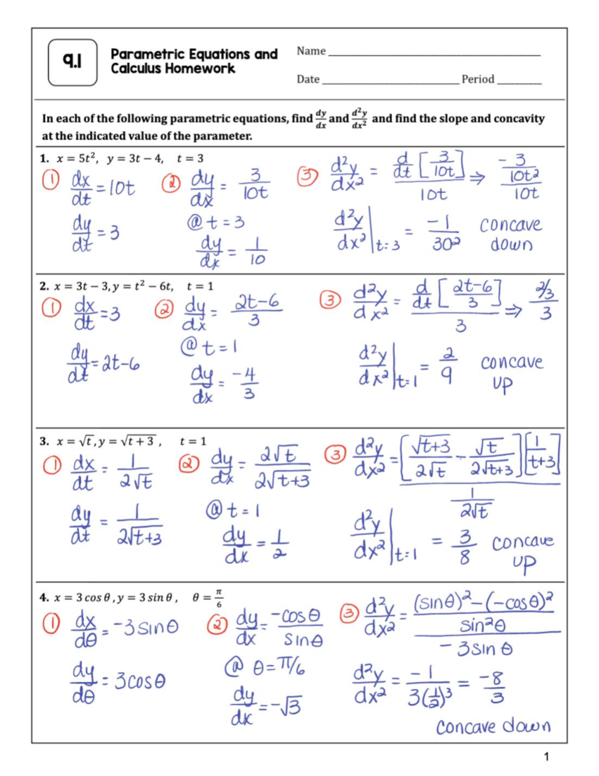 9.1 Parametric Equations and Calculus Homework Analysis - Studocu
