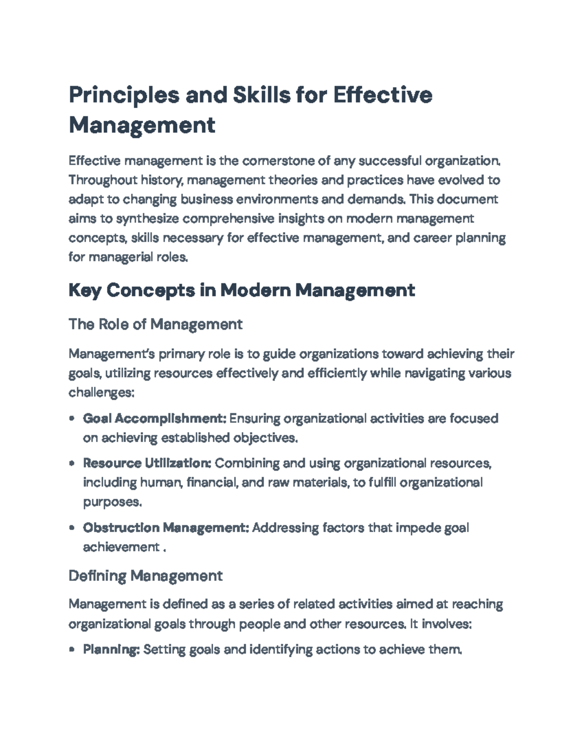 Principles of Effective Management: Skills, Concepts, and Career ...