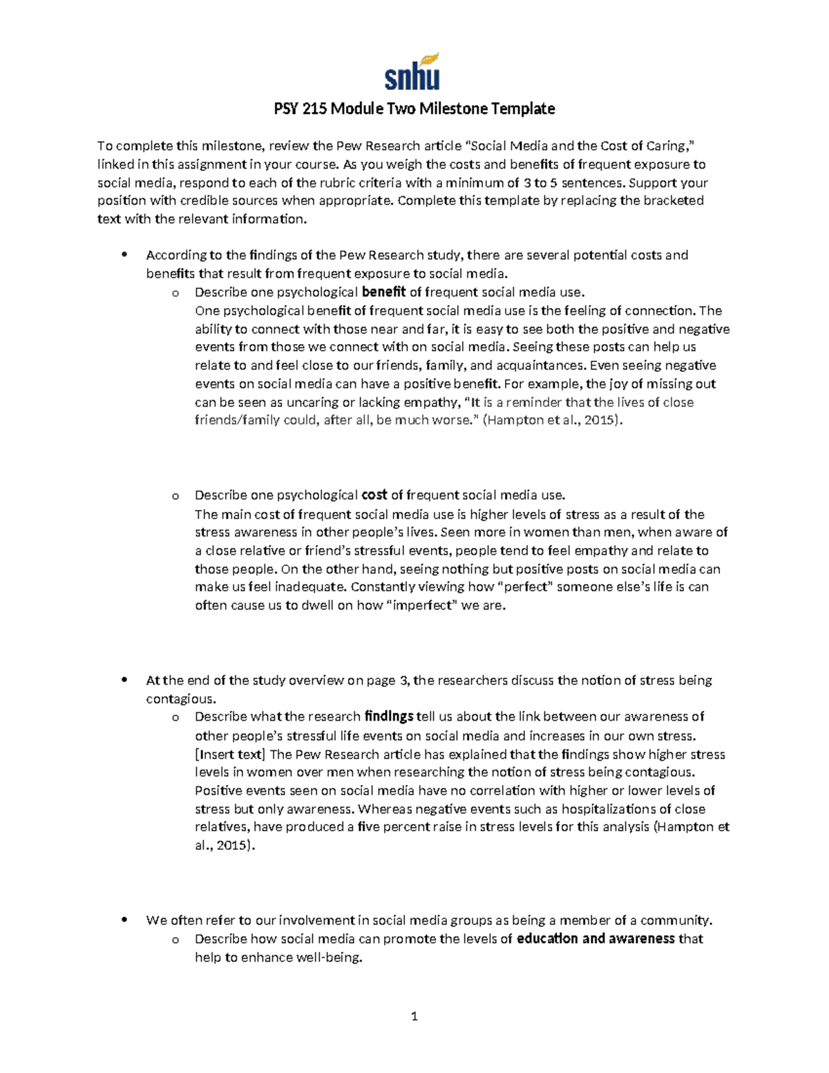 PSY 215 Social Media Impact: Costs and Benefits Analysis Template - Studocu