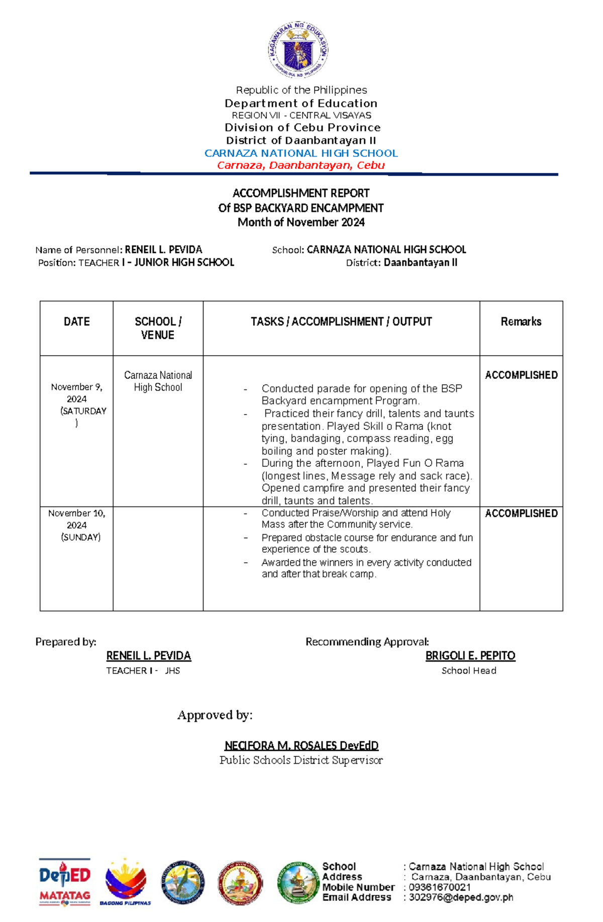 Nov 9 10 2024 BSP 2024 accomplishment report template - Republic of the ...