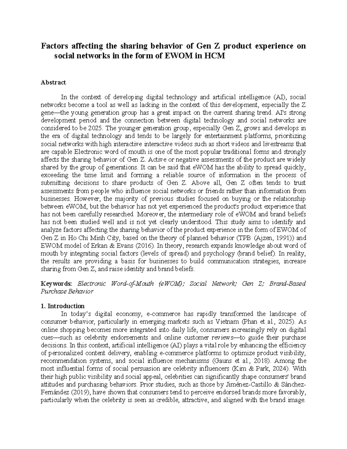Factors Influencing Gen Z's eWOM Sharing Behavior in HCM: A Study - Studocu