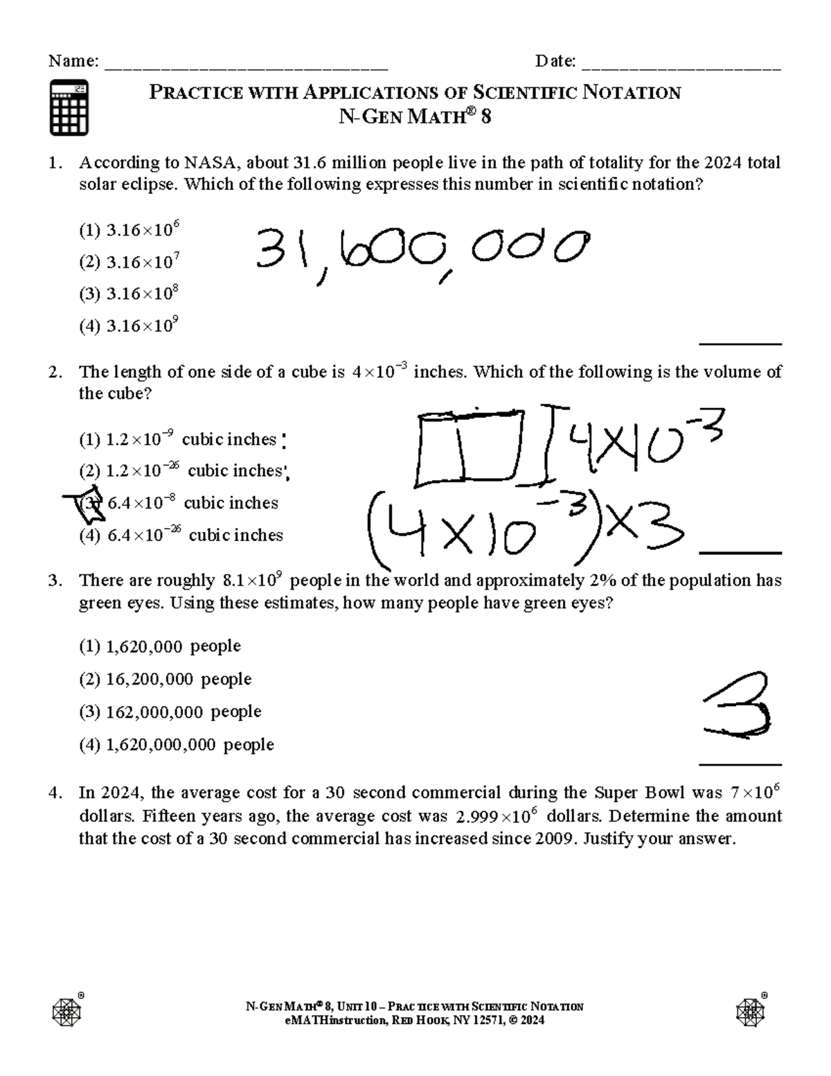 Unit 10: Practice with Applications of Scientific Notation - Studocu