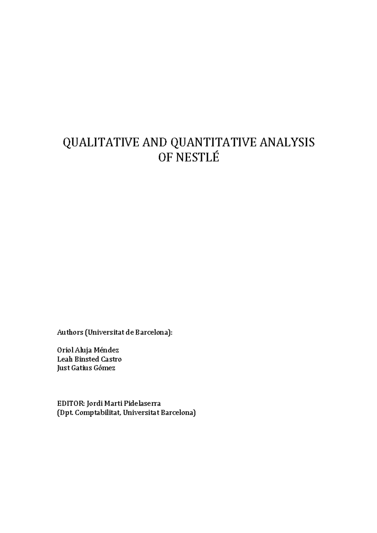 Qualitative & Quantitative Analysis of Nestlé: A Comprehensive Study ...