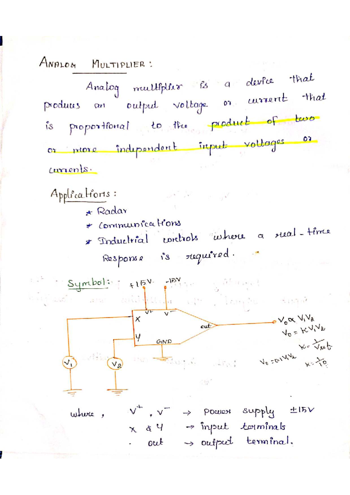 Analog Multiplier Notes: Principles, Applications, and Techniques - Studocu