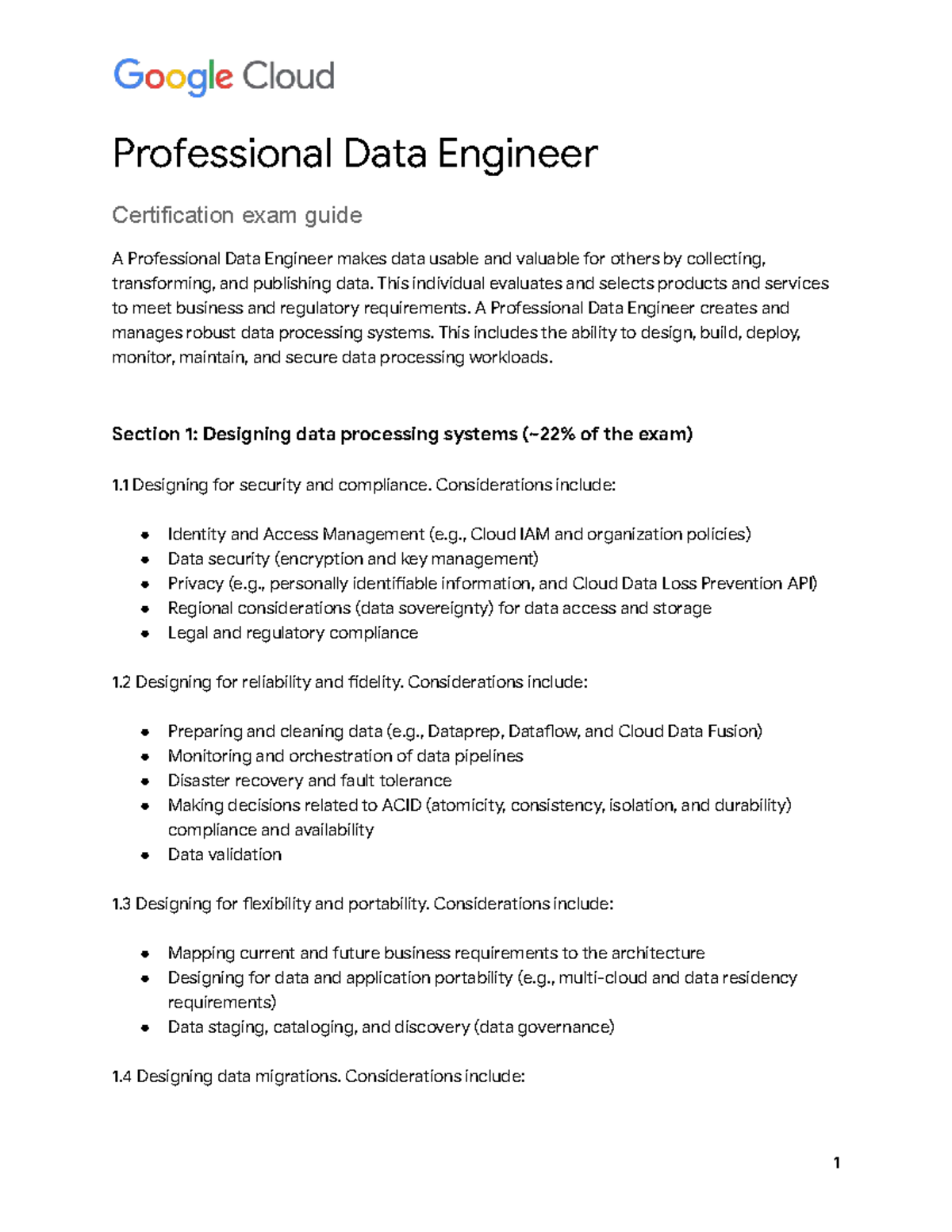 Professional Data Engineer Certification Exam Guide - Studocu