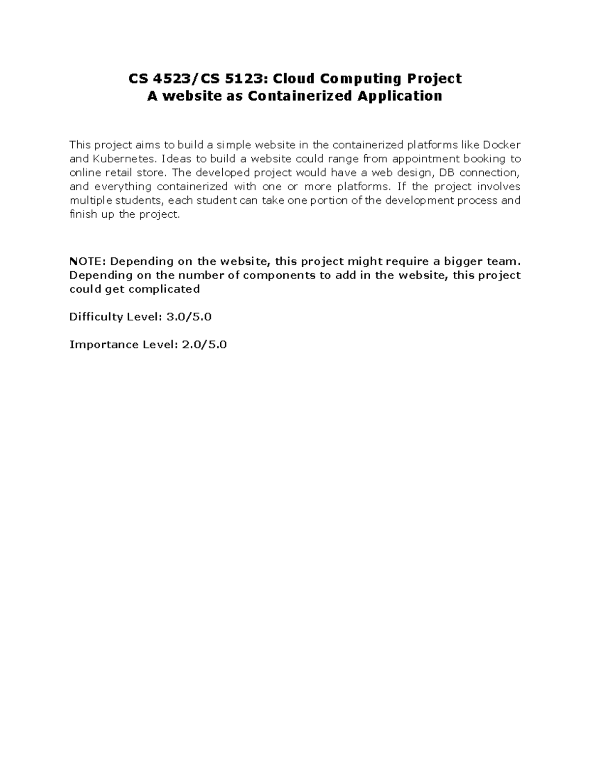 CS 5123: Cloud Computing Project - Containerized Website Development ...