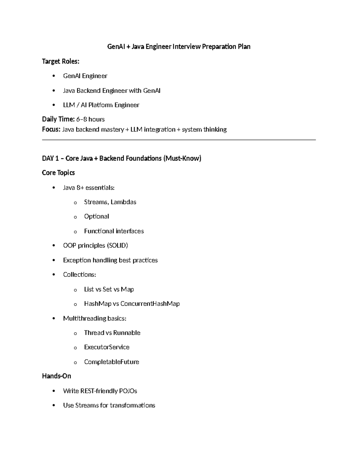 GenAI Java Engineer Interview Prep Plan: Mastering Backend & LLM ...