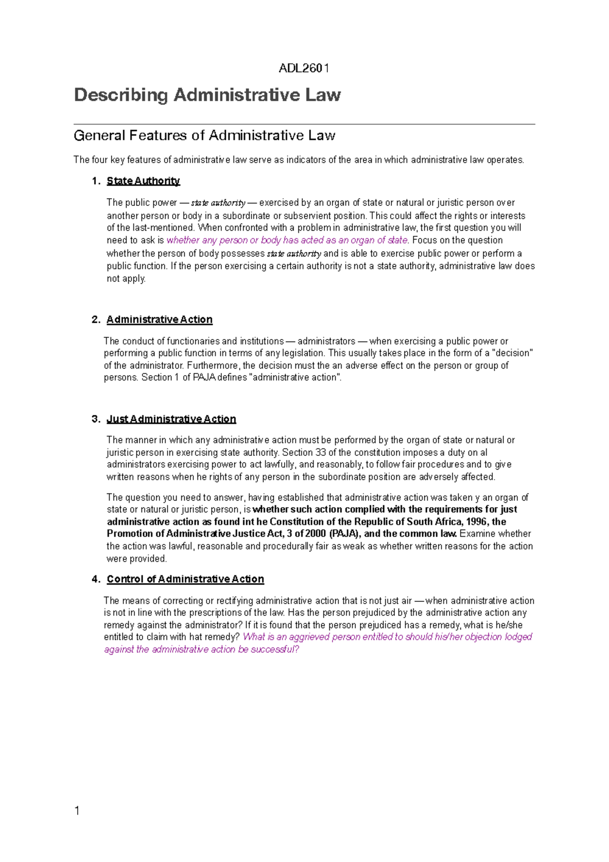 (1) Key Features of Administrative Law - Overview and Concepts - Studocu