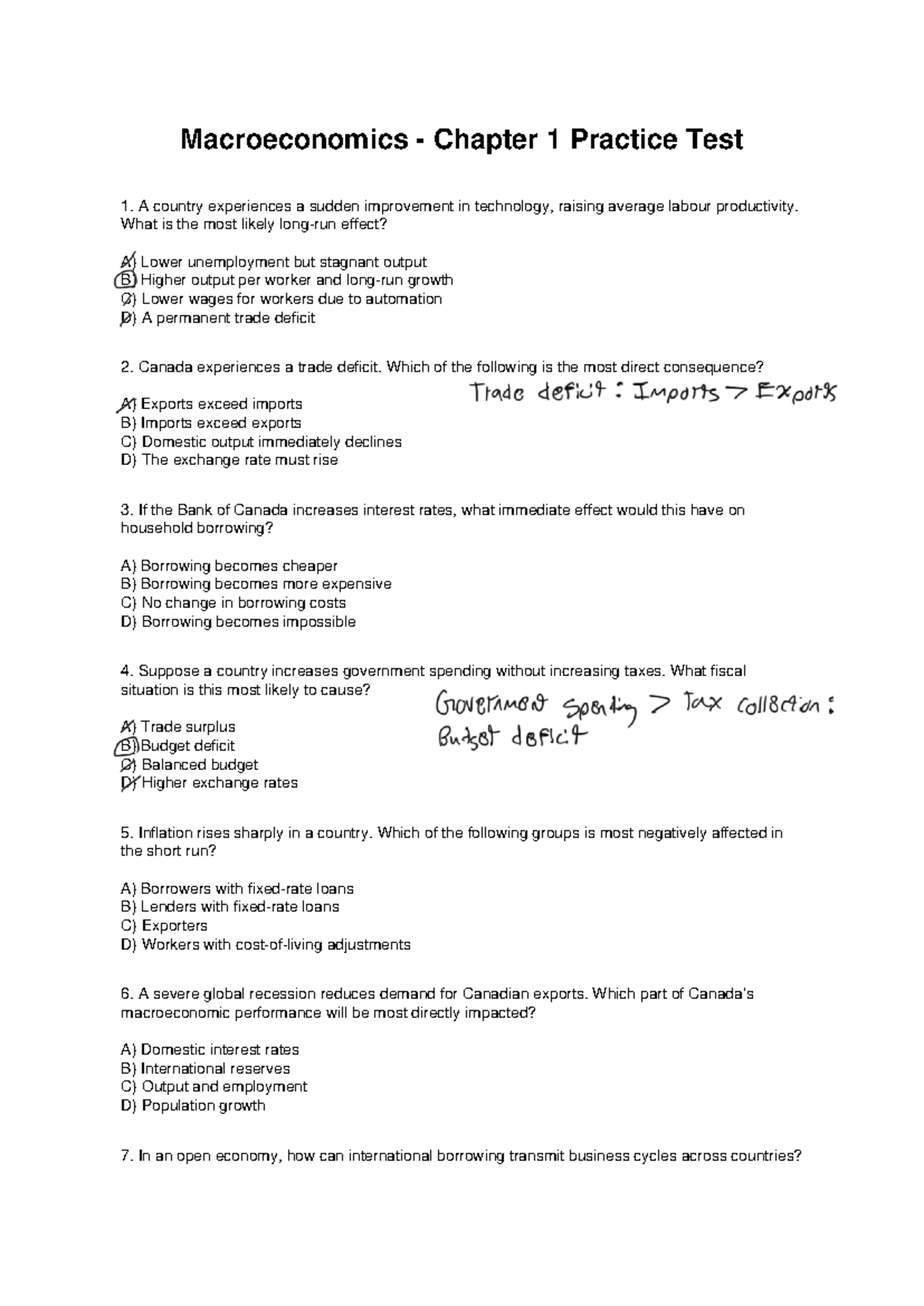 Macroeconomics (ECON 101) Chapter 1 Practice Questions - Studocu