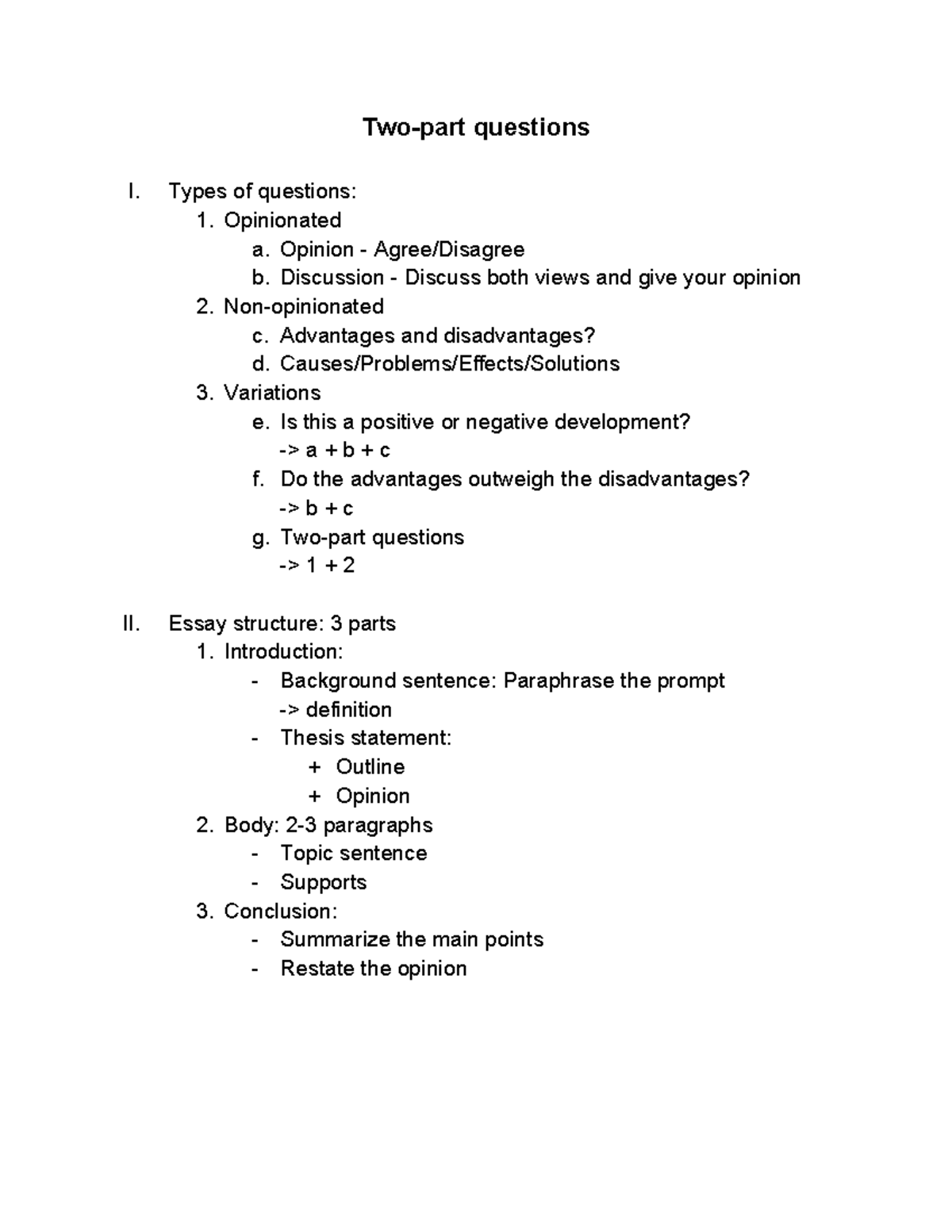 Unit 2 - Two-part questions - Two-part questions I. Types of questions ...