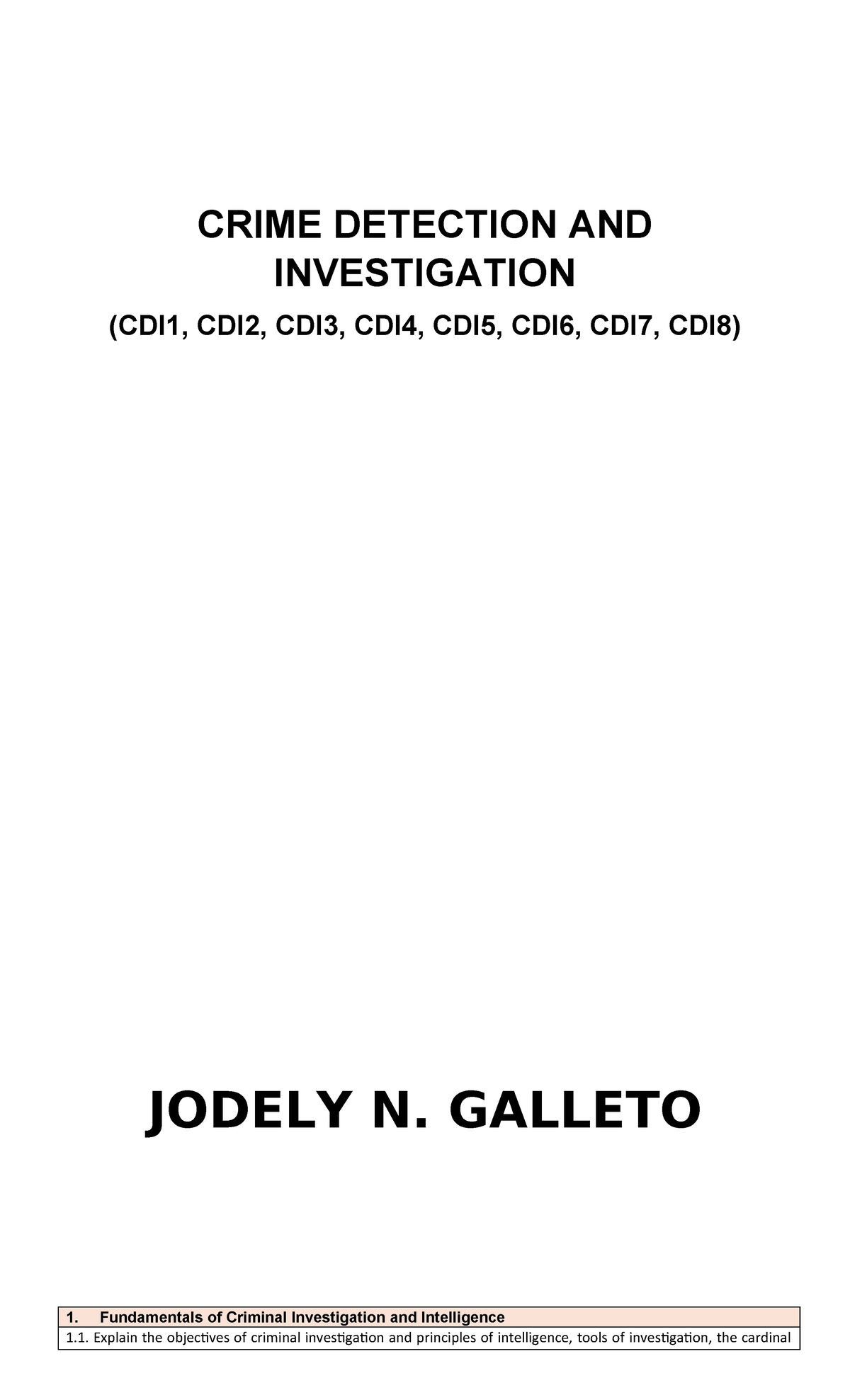 EA-CDI: Fundamentals of Criminal Investigation and Intelligence - Studocu