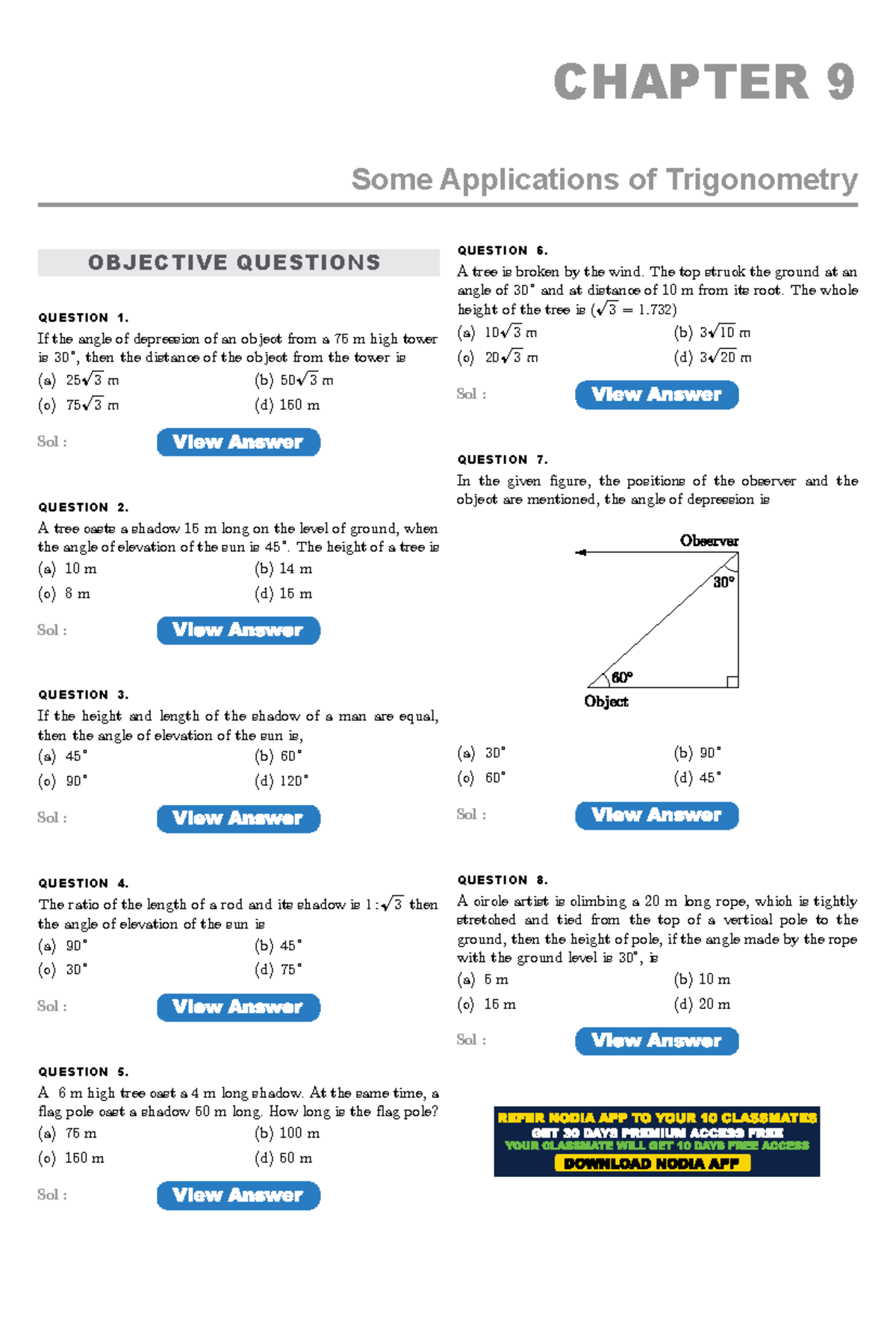Chap 9 Trigonometry Applications: Questions & Solutions - Studocu