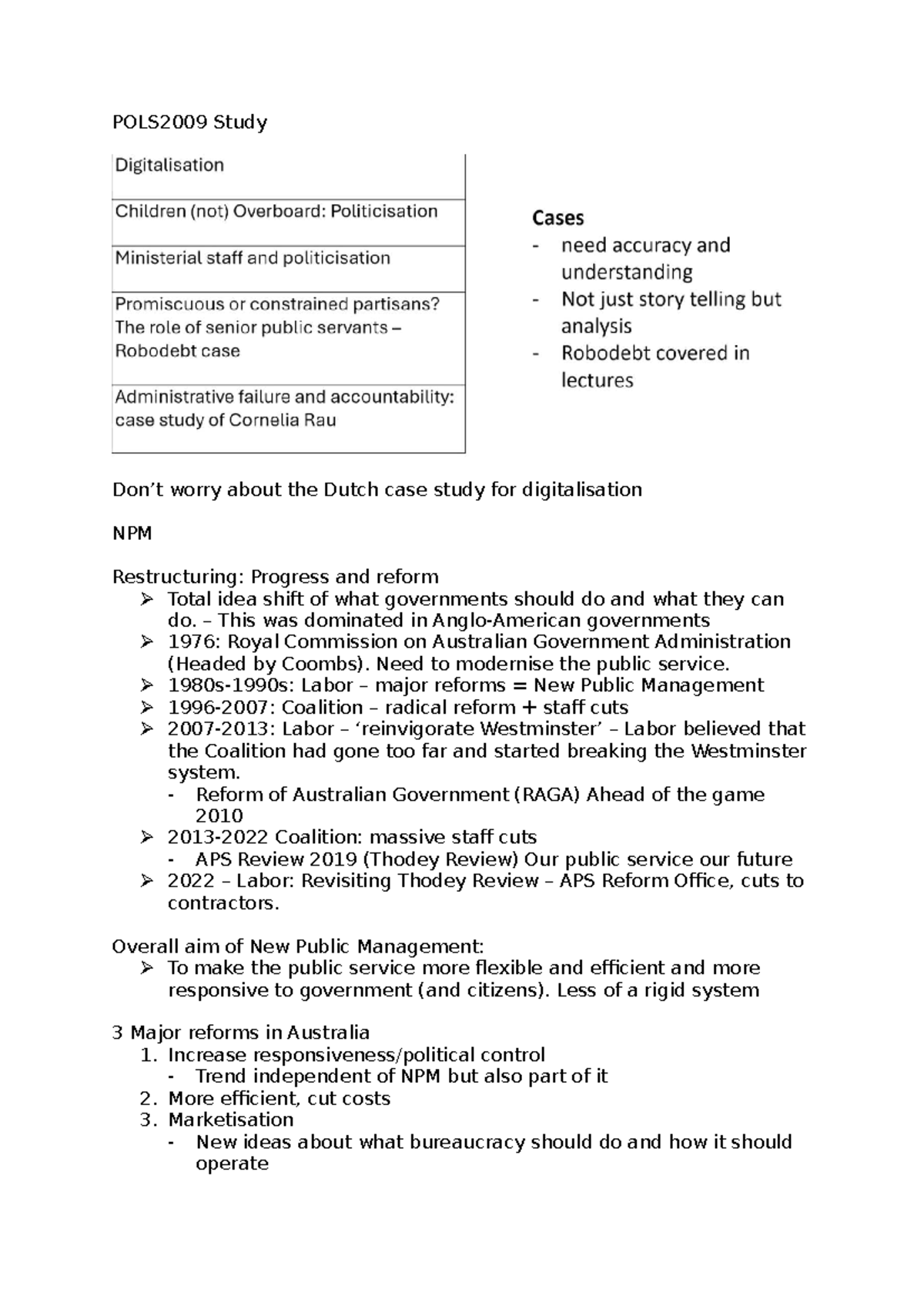 POLS2009 Study - Dutch Case Study on NPM Restructuring & Reforms - Studocu