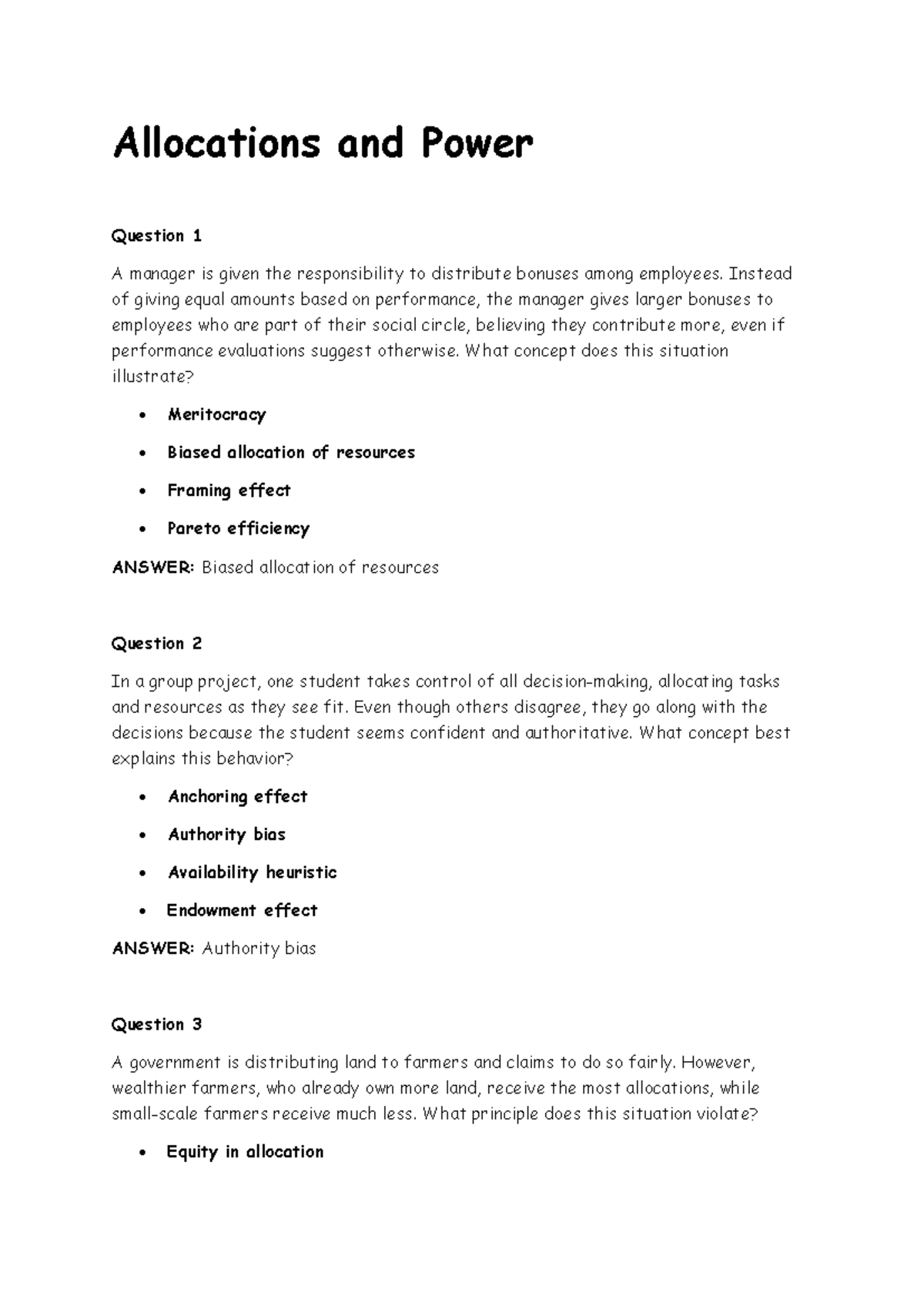 Notes-Allocations and Power 1 - Allocations and Power Question 1 A ...