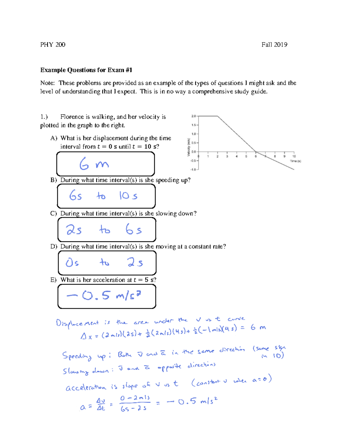 PHY200FA19 - Exam #1 Sample Questions & Detailed Solutions - Studocu