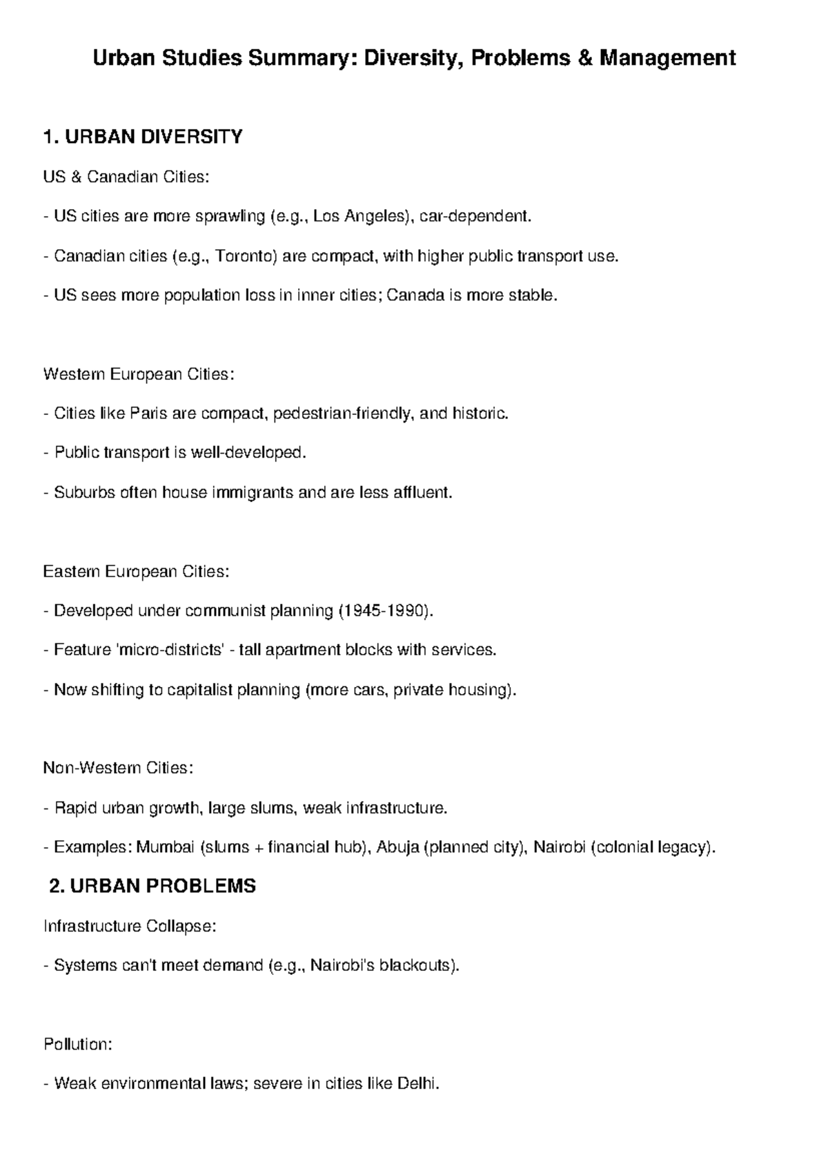 Urban Studies Summary: Diversity & Management of Urban Problems - Studocu