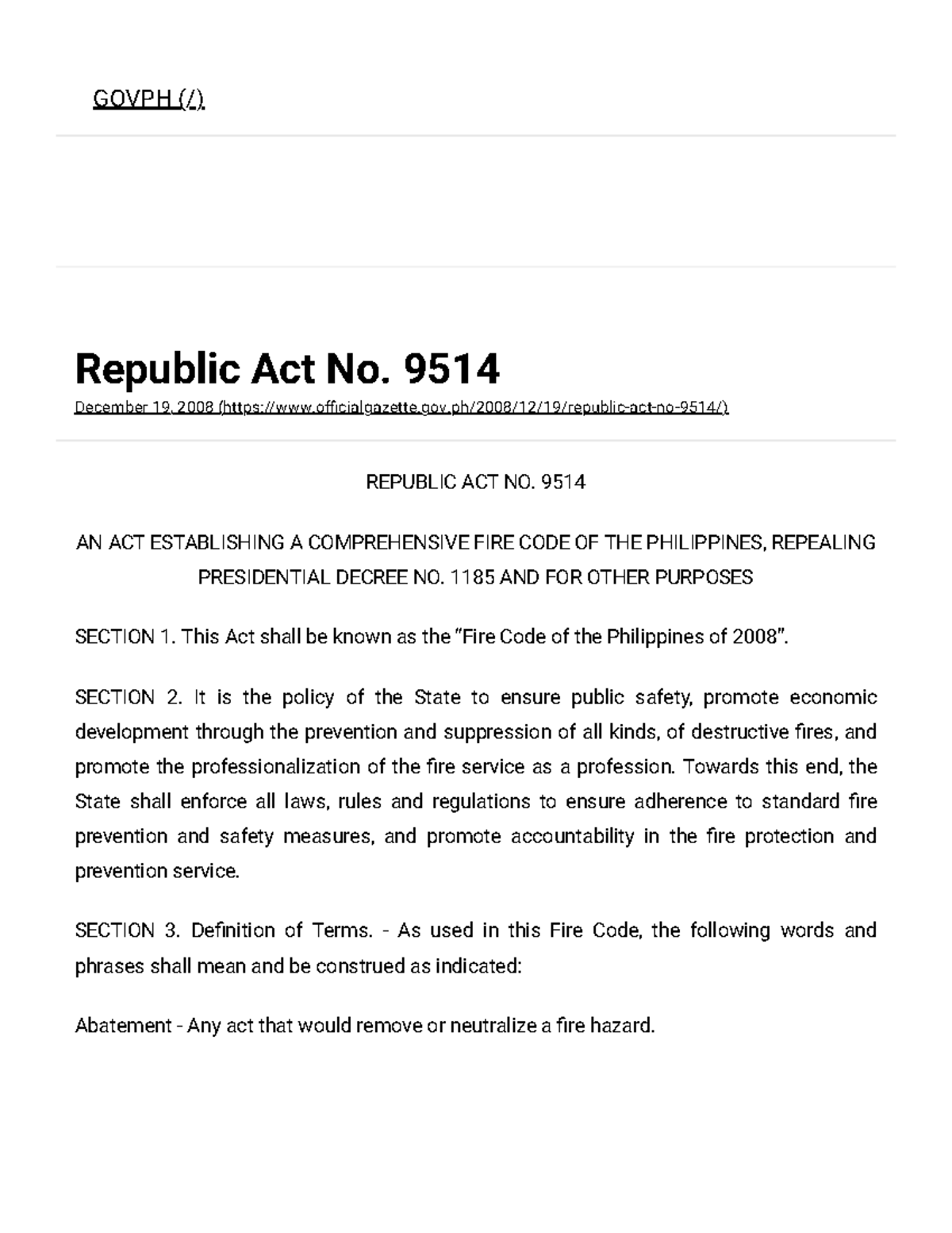 Republic Act No. 9514: Comprehensive Fire Code of the Philippines - Studocu