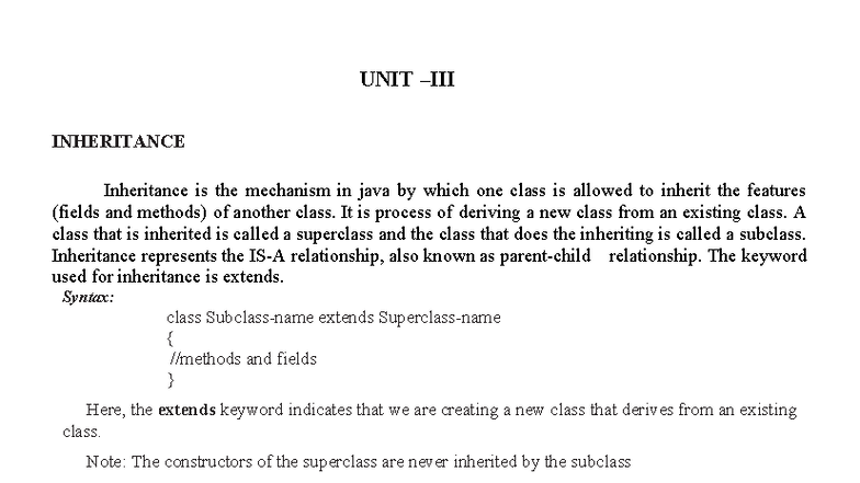 RRHJava Unit3 - Understanding Inheritance in Java - Studocu