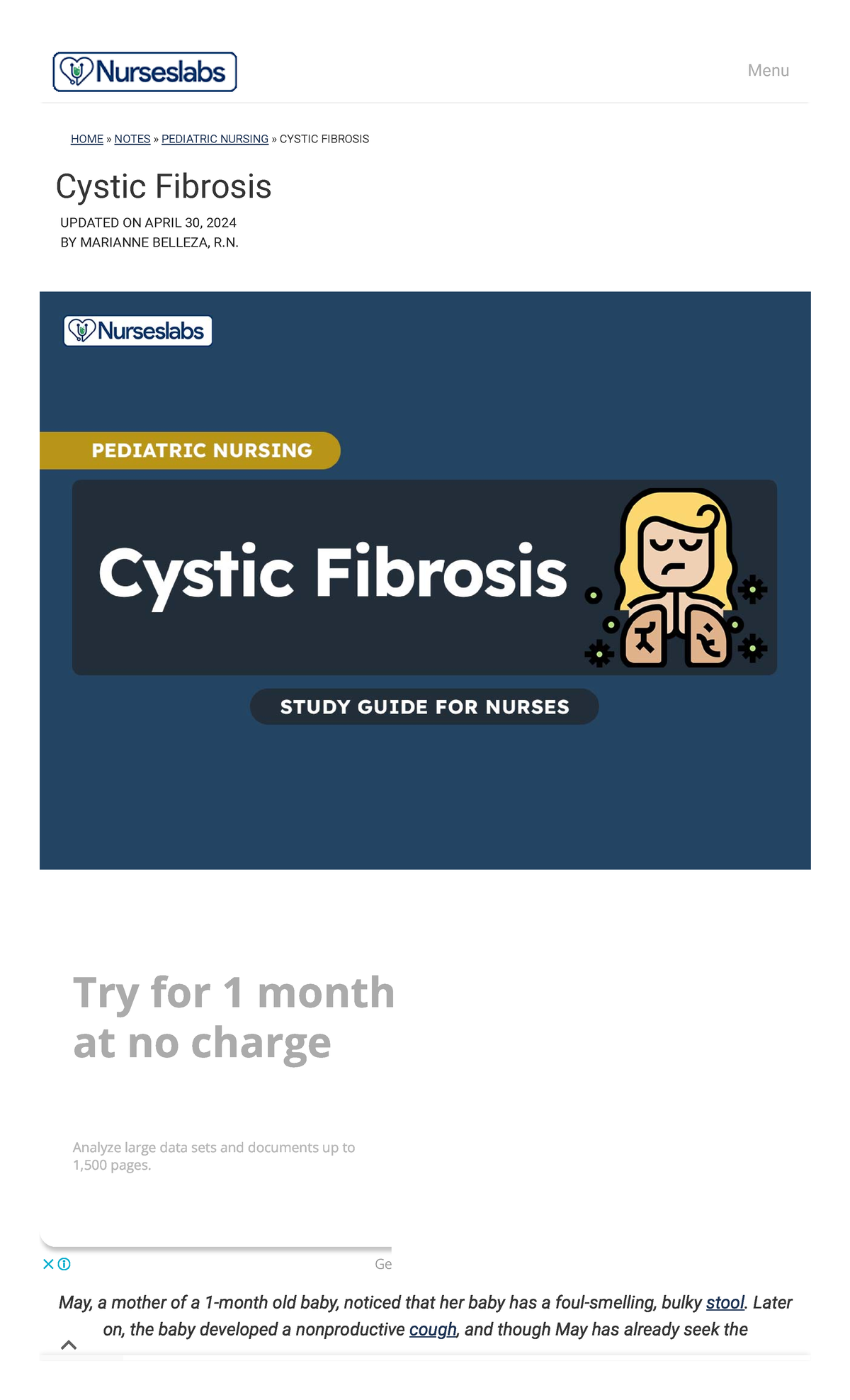 Cystic Fibrosis Nursing Care Management Guide: A Pediatric Focus - Studocu